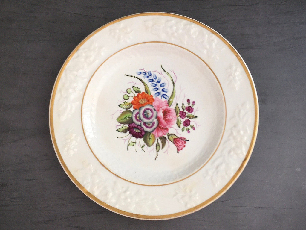 19th Century Georgian Porcelain Dessert Plate Hand Painted Floral Roses English Circa 1820