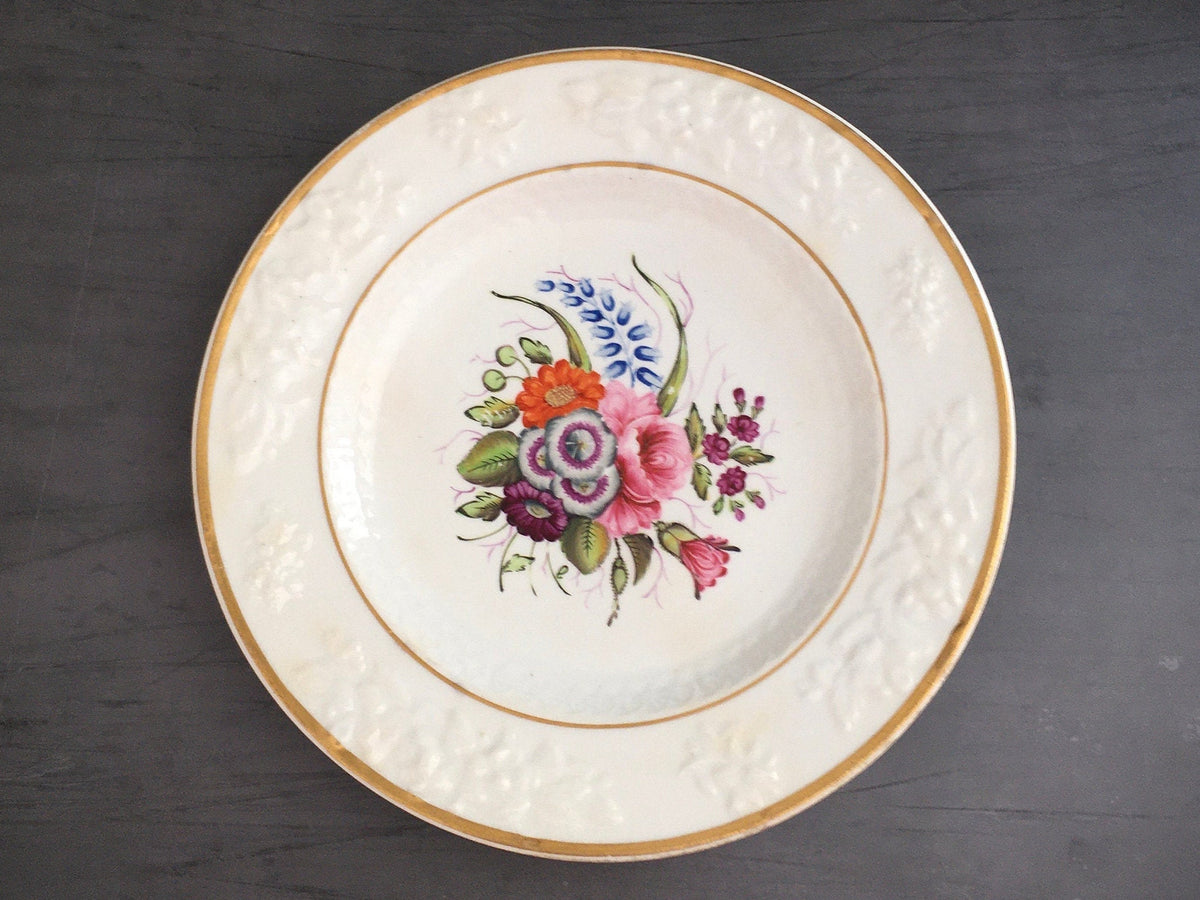 19th Century Georgian Porcelain Dessert Plate Hand Painted Floral Roses English Circa 1820