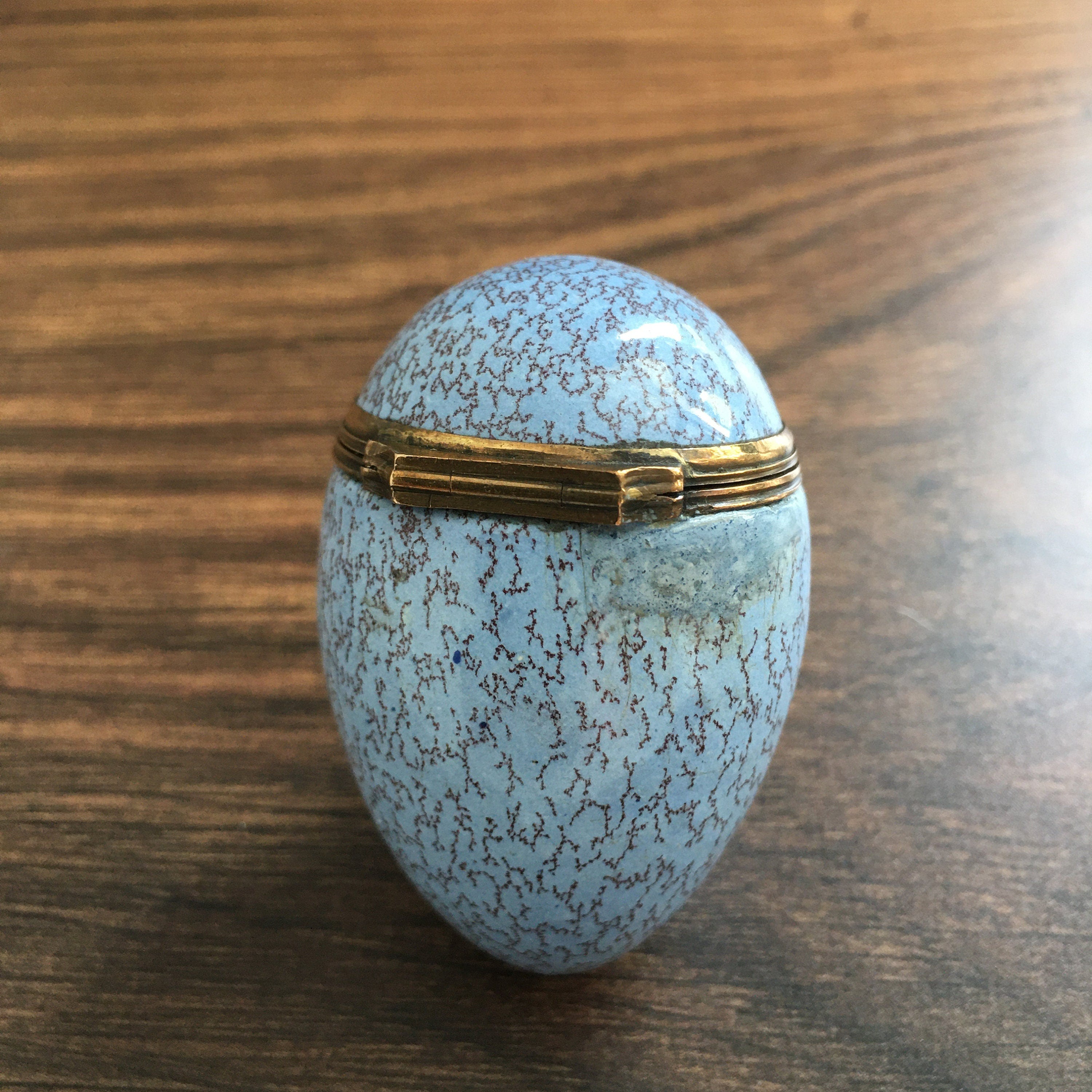 Antique Bilston Enamel Egg Bonbonniere Blue Trinket Box Circa 1780