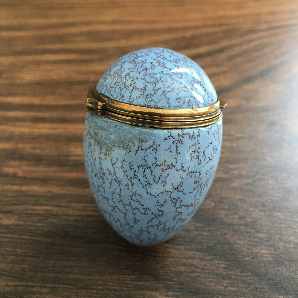 Antique Bilston Enamel Egg Bonbonniere Blue Trinket Box Circa 1780