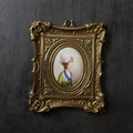 Antique Enamel Portrait Miniature Ornate Brass Frame C 1850