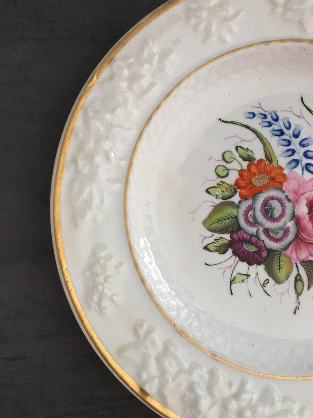 19th Century Georgian Porcelain Dessert Plate Hand Painted Floral Roses English Circa 1820