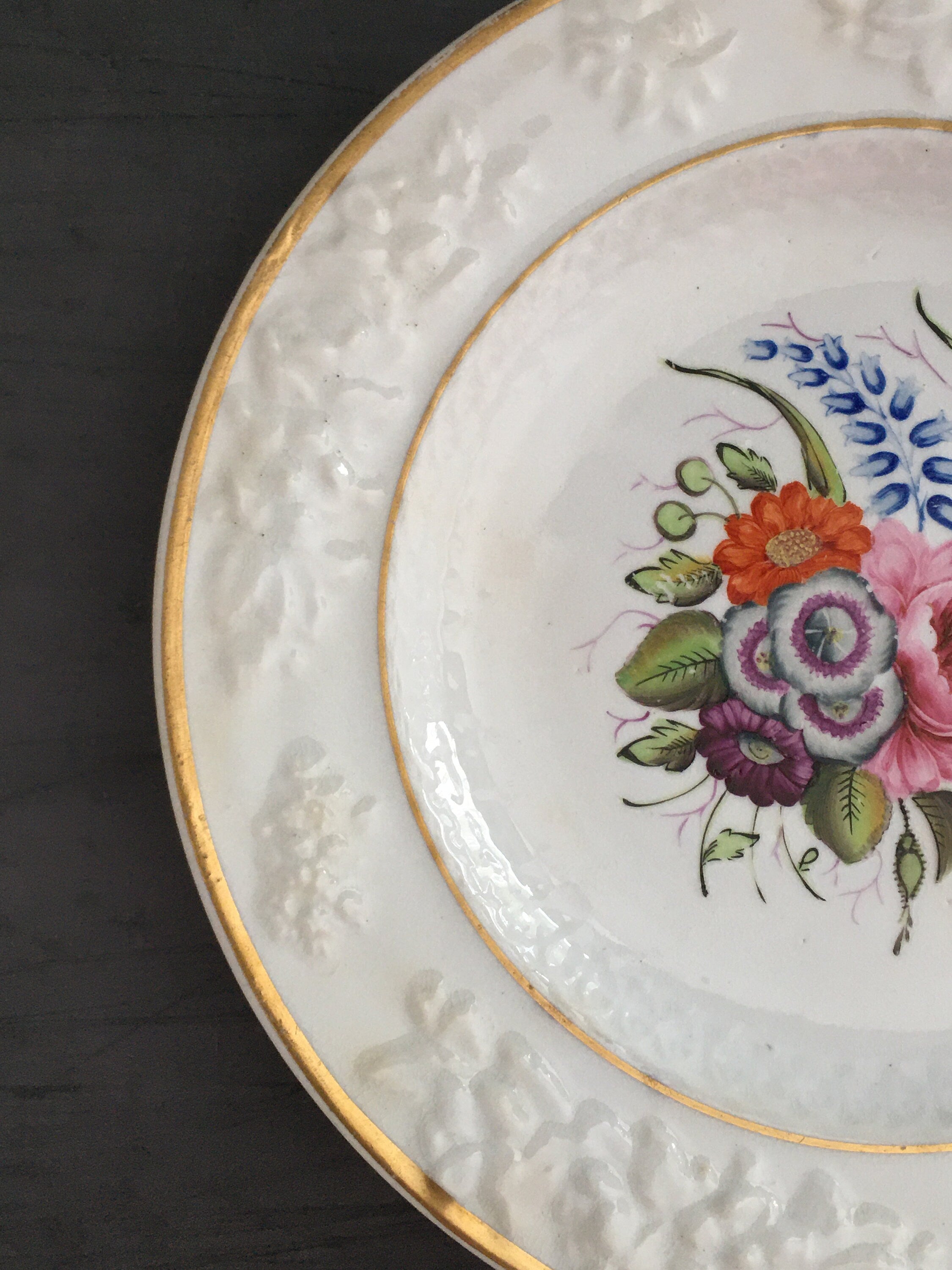 19th Century Georgian Porcelain Dessert Plate Hand Painted Floral Roses English Circa 1820
