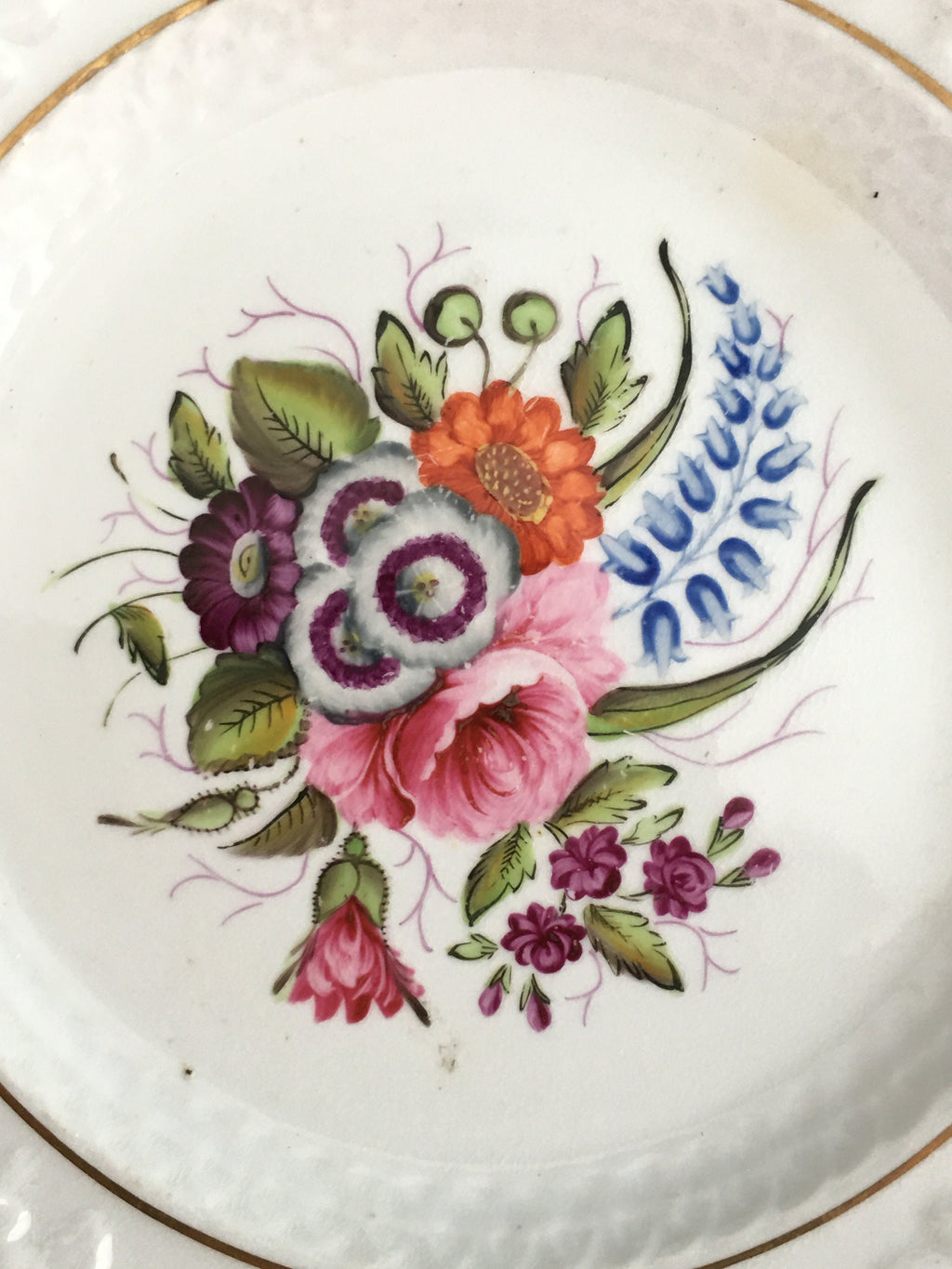 Antique Flower Plate Hand Painted Floral English Circa 1820