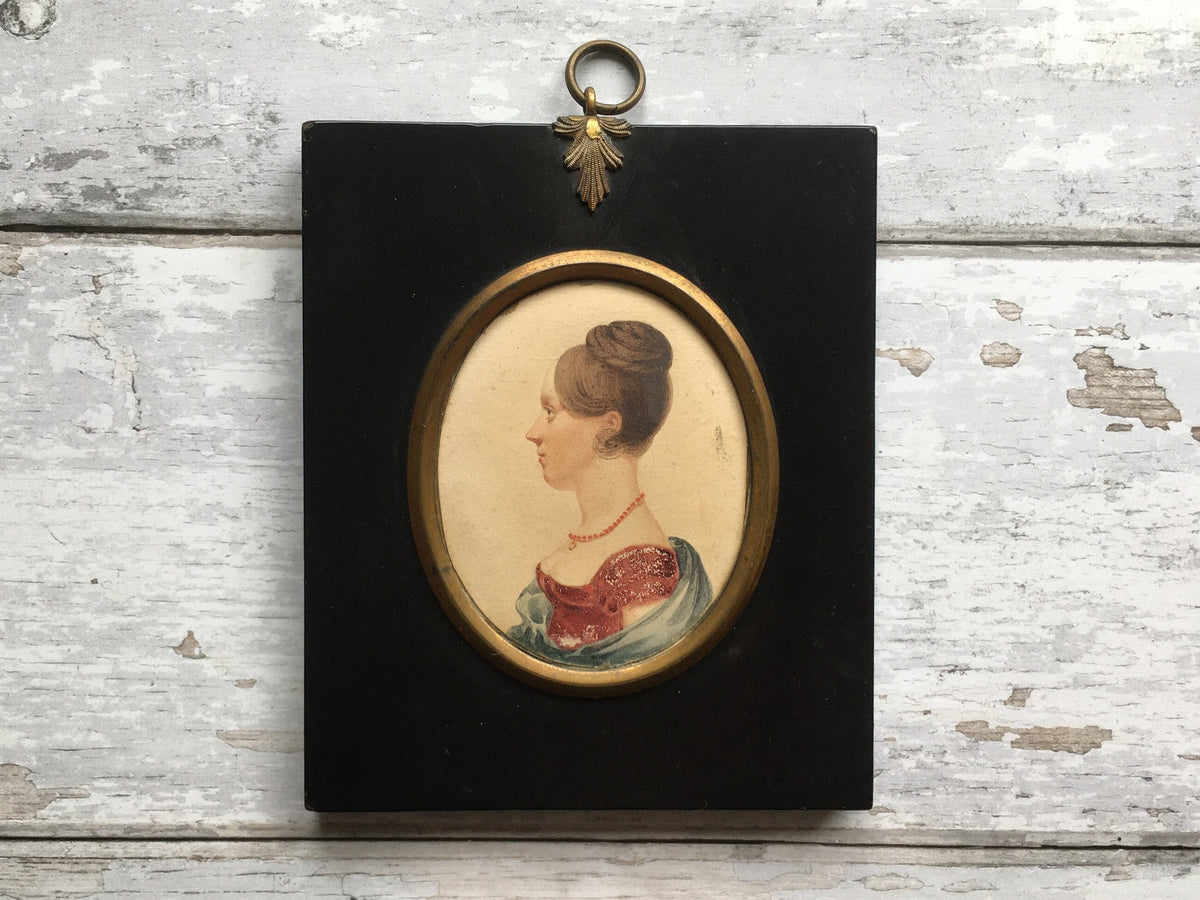19th Century Portrait Miniature Regency Lady Painting Red Dress Circa 1820