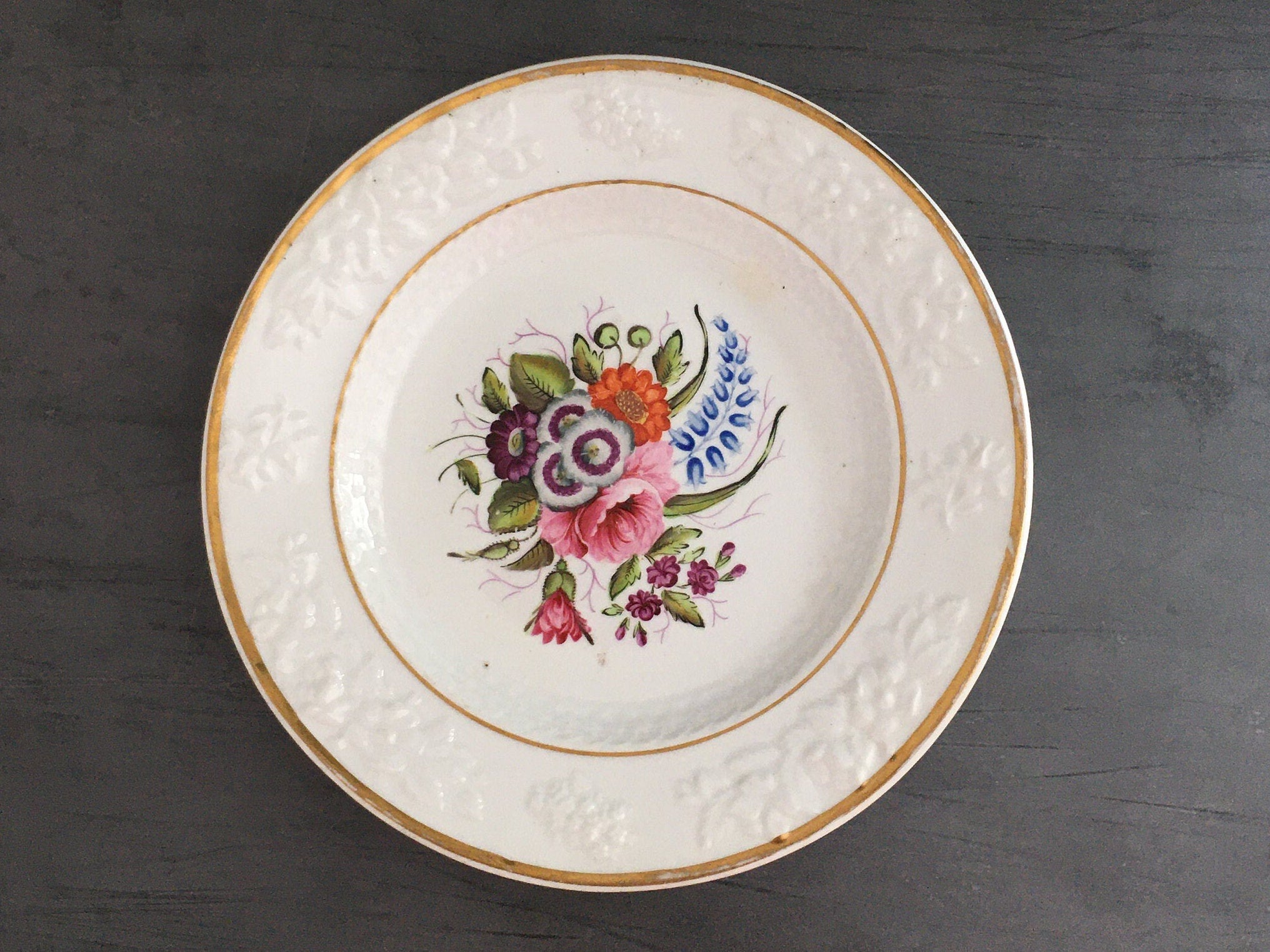 Antique Flower Plate Hand Painted Floral English Circa 1820