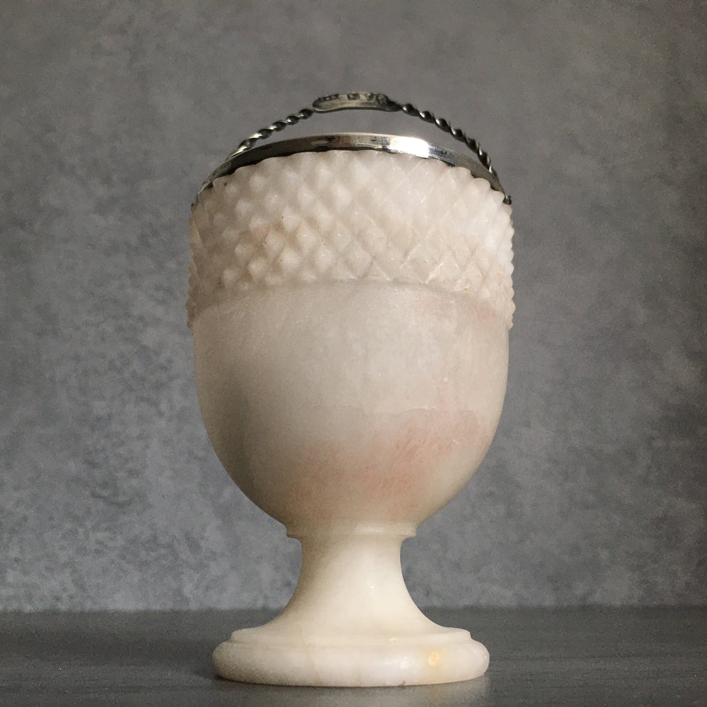 19th Century Swing Handle Alabaster Sugar Basket Sterling Silver Dated 1805