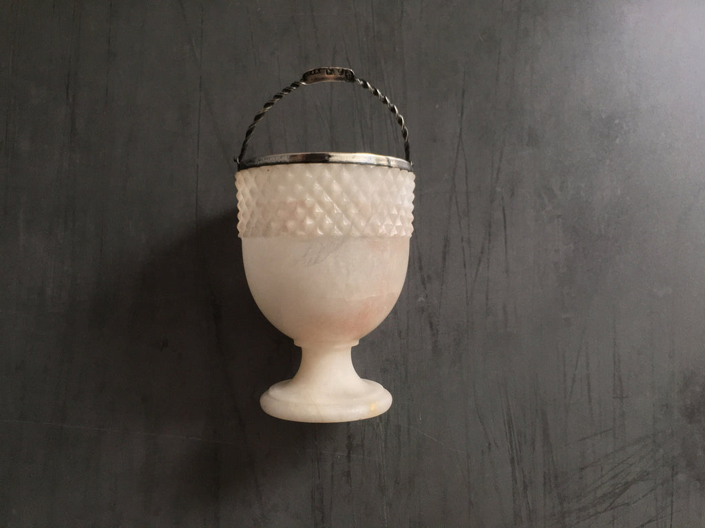 19th Century Swing Handle Alabaster Sugar Basket Sterling Silver Dated 1805