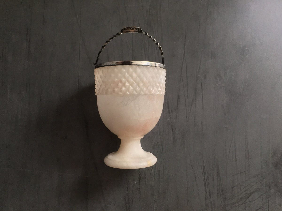 19th Century Swing Handle Alabaster Sugar Basket Sterling Silver Dated 1805