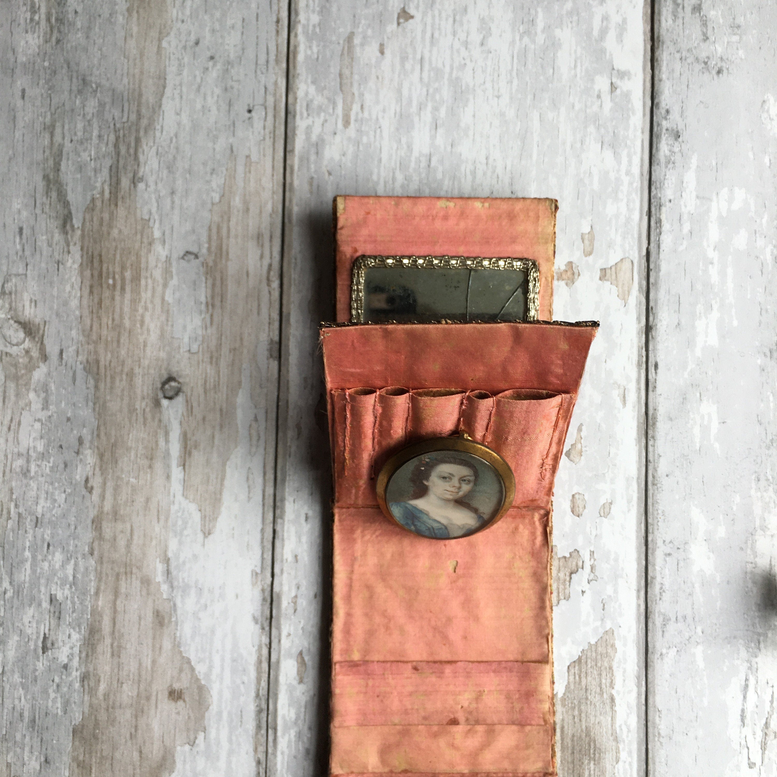 Antique Georgian Velvet Sewing Etui 18th Century Pocketbook