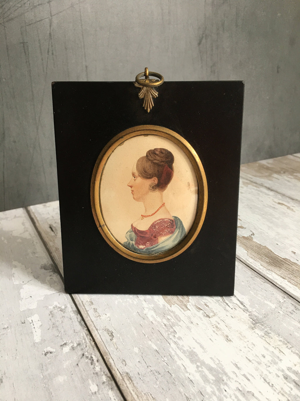 19th Century Portrait Miniature Regency Lady Painting Red Dress Circa 1820