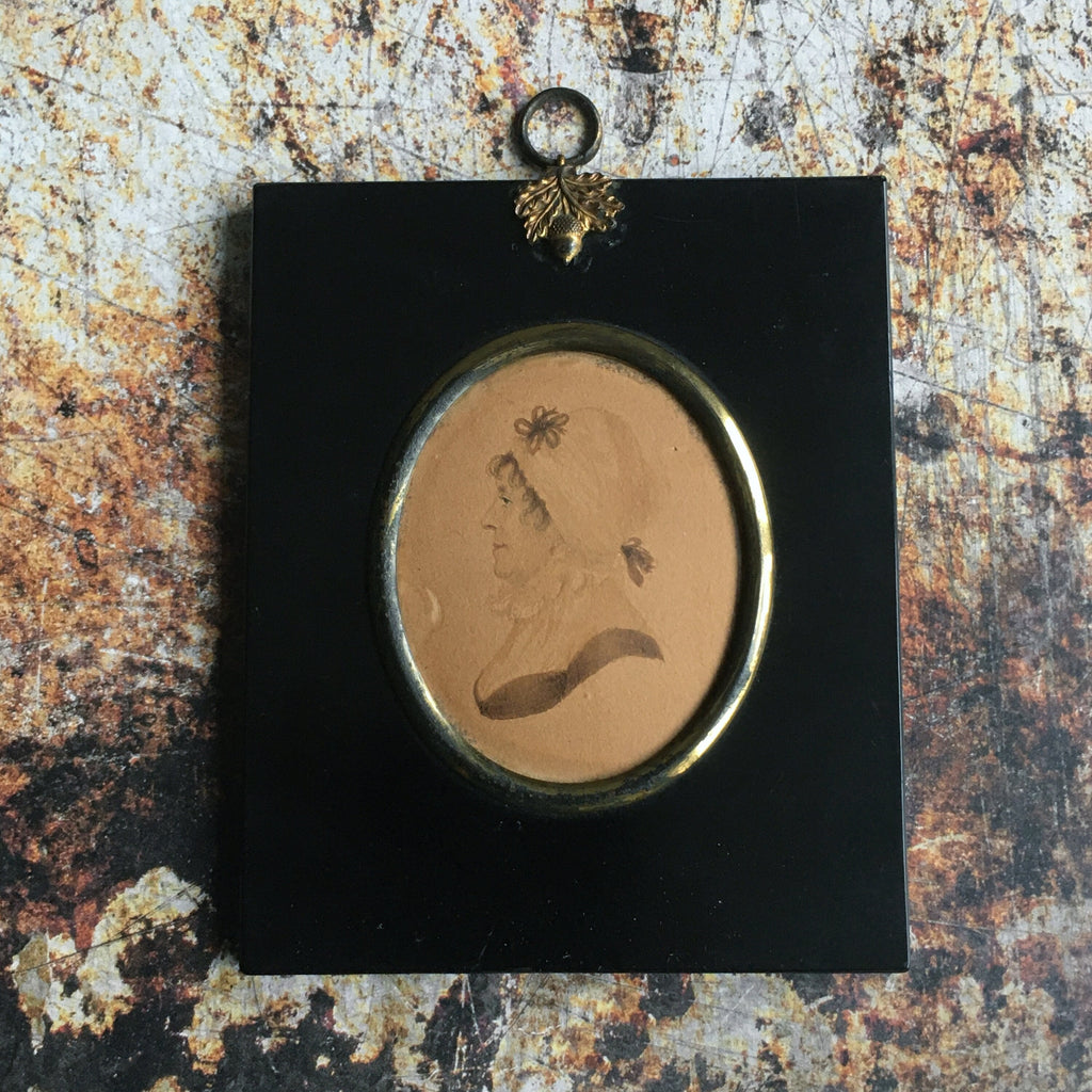 Antique English Portrait Miniature Profile Lady Jane Austen Era C 1810