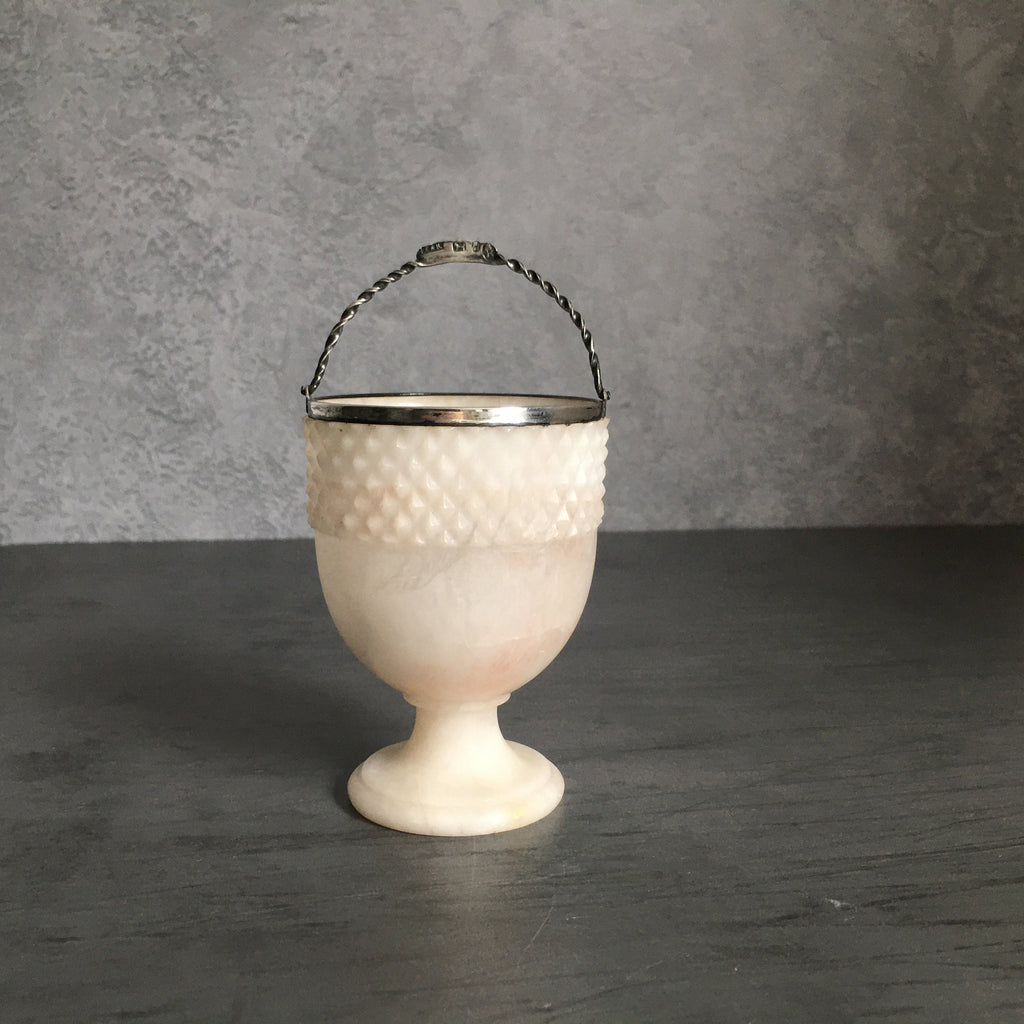 19th Century Swing Handle Alabaster Sugar Basket Sterling Silver Dated 1805