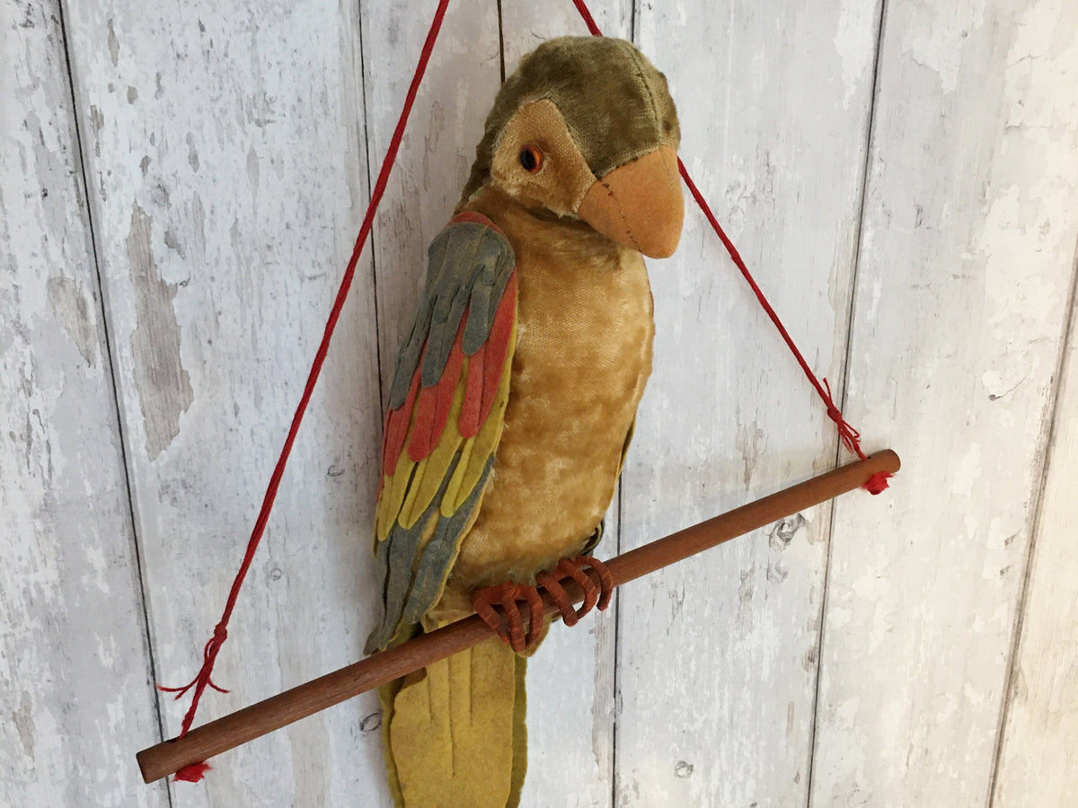 Merrythought Toy Parrot On Perch 1950s English