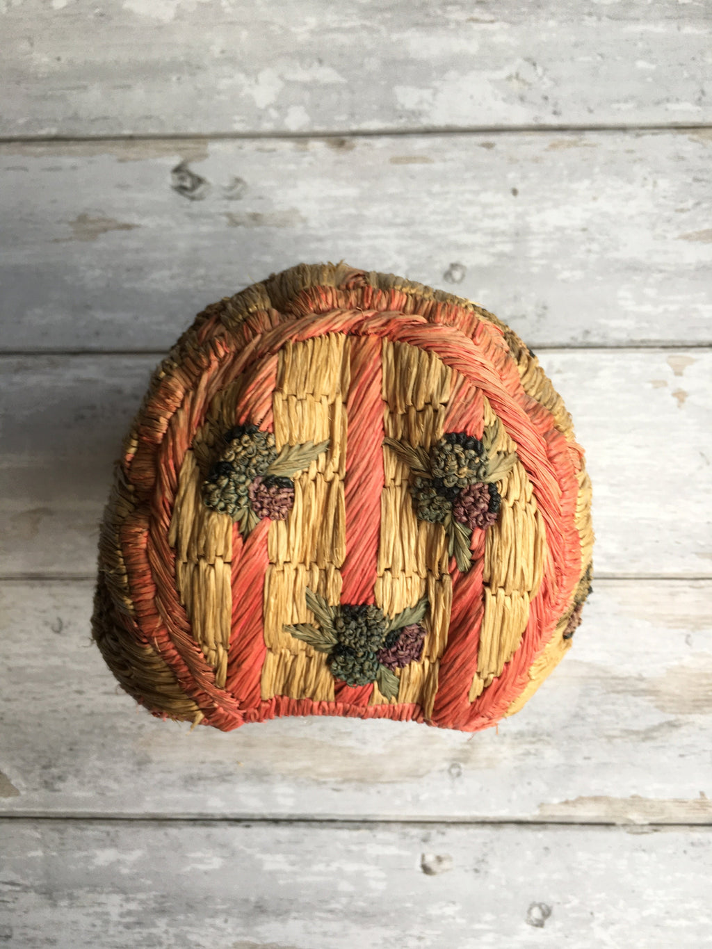 Antique Bonnet of Woven Straw Raffia Blackberry Fruit, Circa 1900, Folk Art