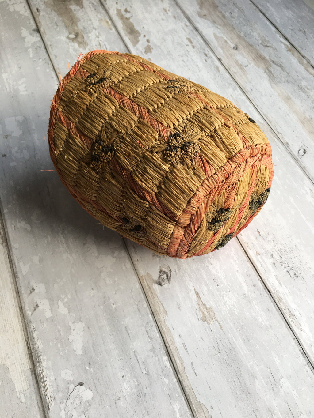 Antique Bonnet of Woven Straw Raffia Blackberry Fruit, Circa 1900, Folk Art