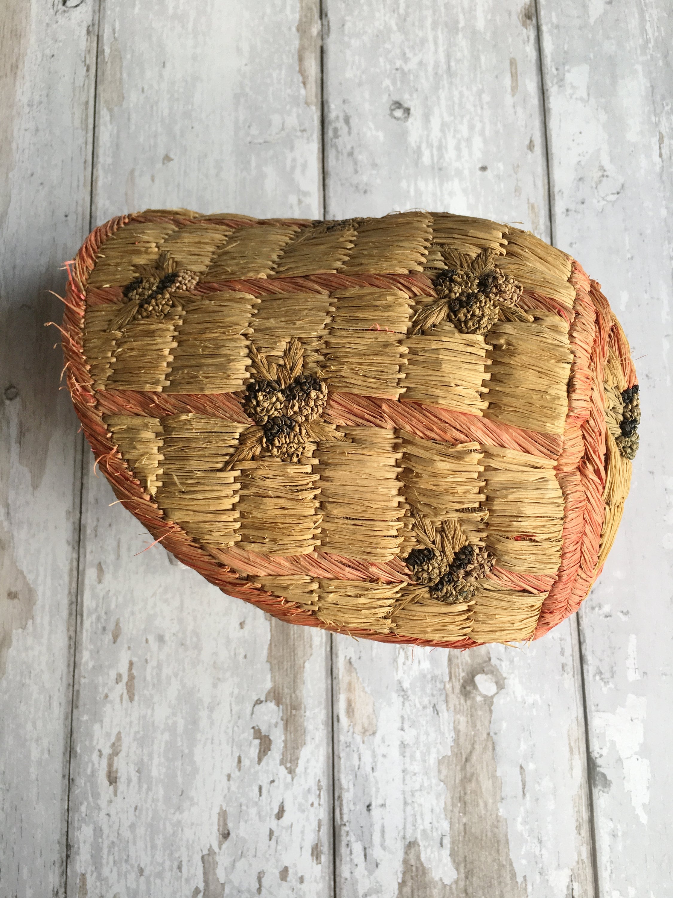 Antique Bonnet of Woven Straw Raffia Blackberry Fruit, Circa 1900, Folk Art