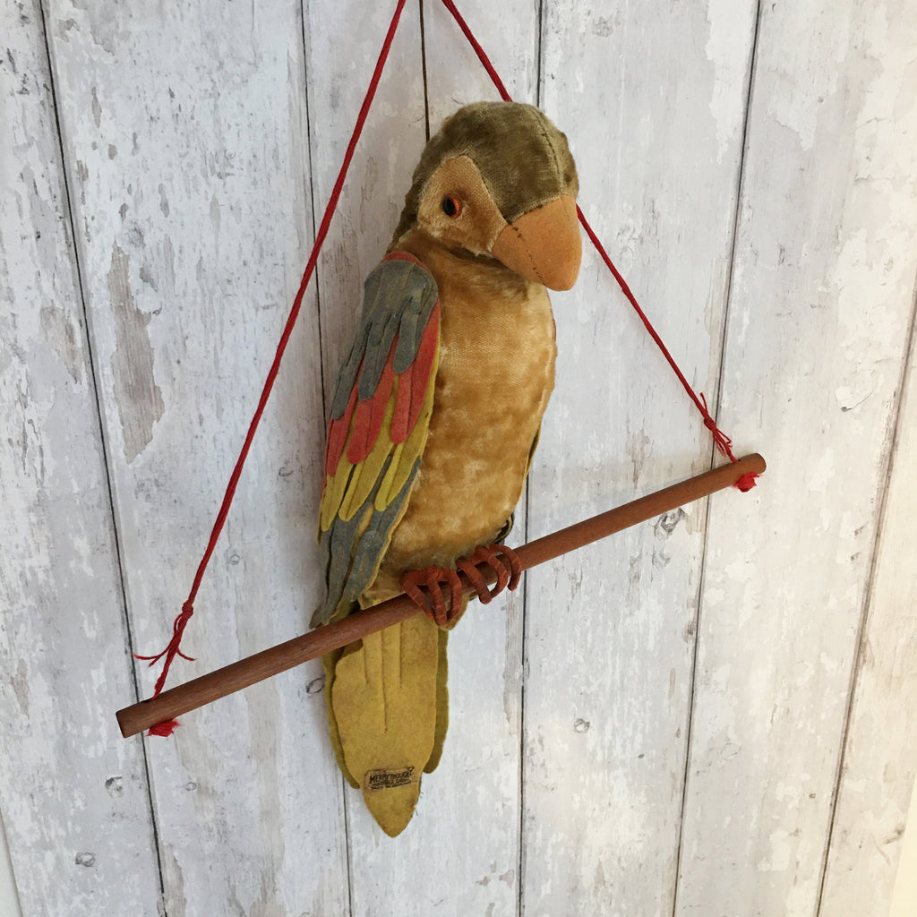 Merrythought Toy Parrot On Perch 1950s English