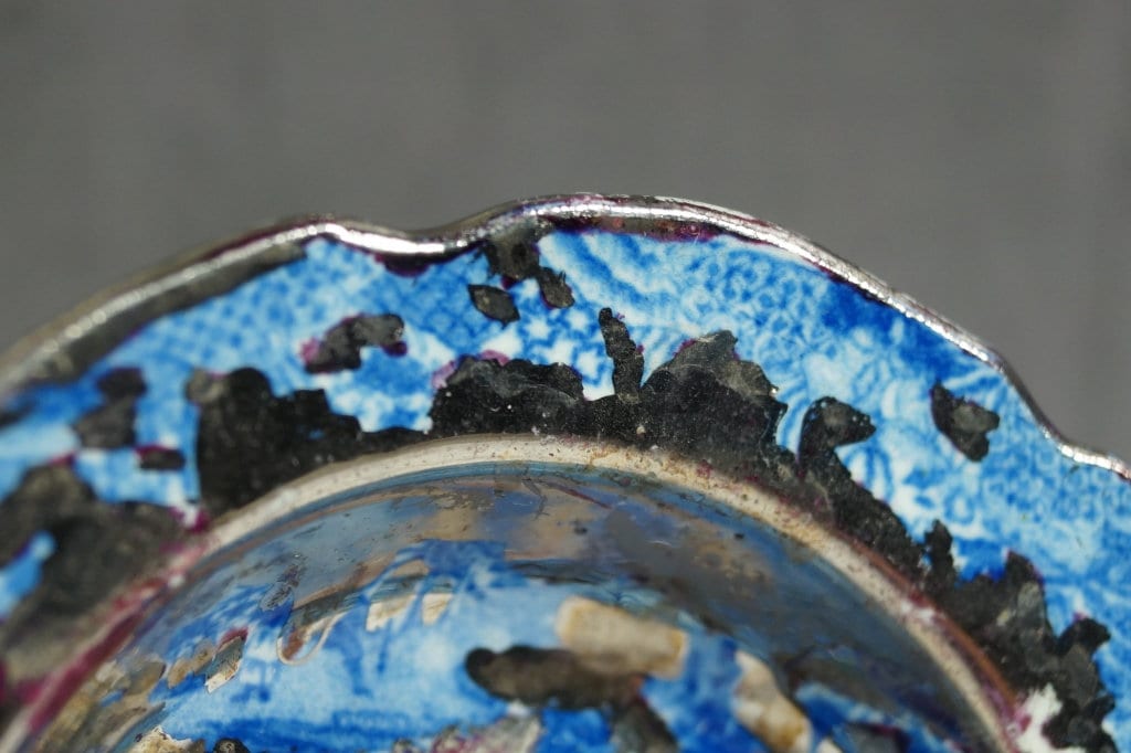 19th Century Silver Lustre Toy Dish Queen of Sheba Blue Transferware