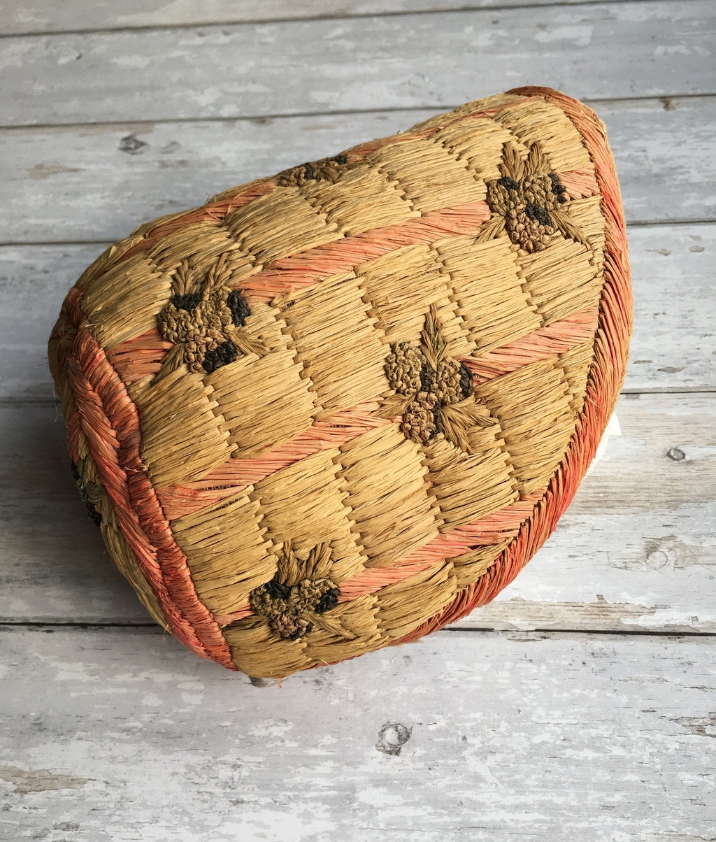 Antique Bonnet of Woven Straw Raffia Blackberry Fruit, Circa 1900, Folk Art