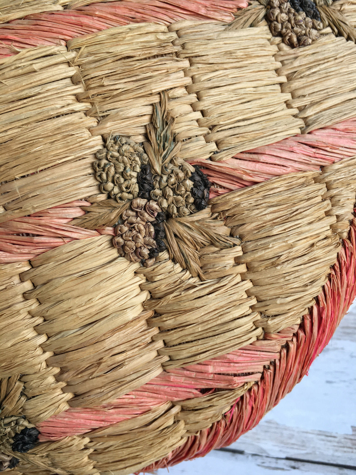 Antique Bonnet of Woven Straw Raffia Blackberry Fruit, Circa 1900, Folk Art