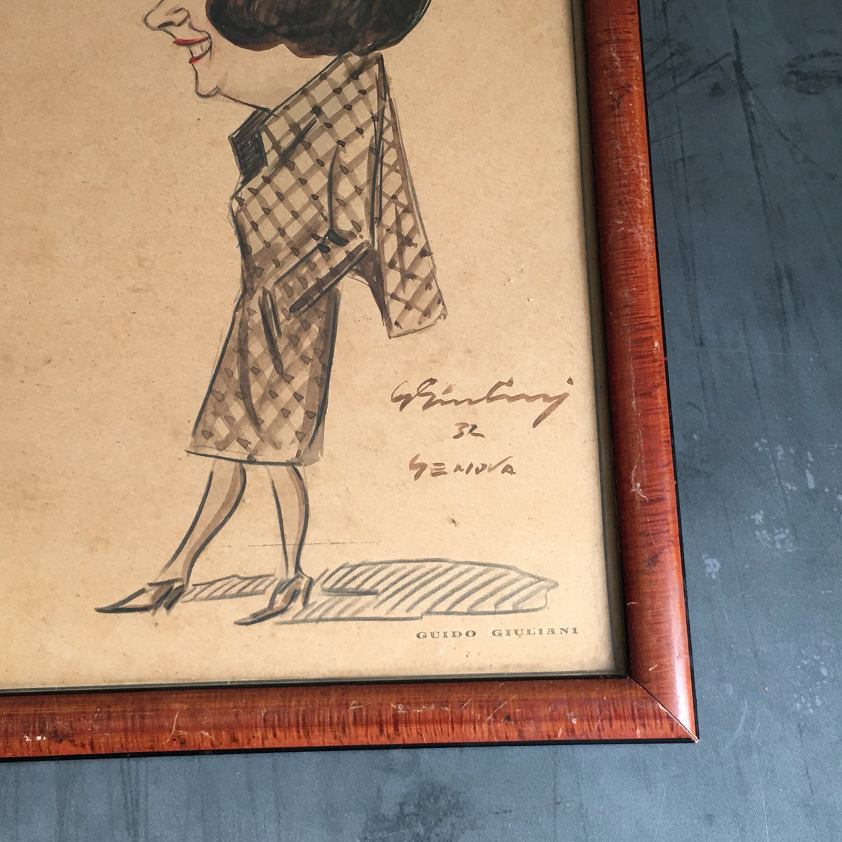 20th Century Art Deco Original Italian American Caricature Portrait 1930s Lady By Guido Giuliani