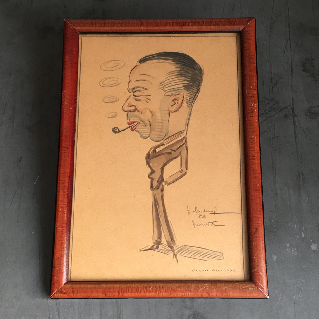 1930s Art Deco Caricature Portrait Guido Giuliani Original Framed Painting