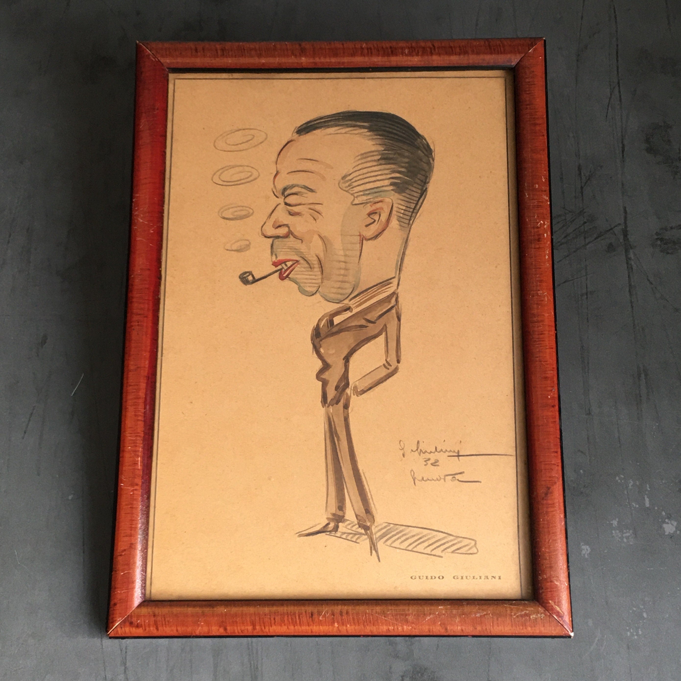 1930s Art Deco Caricature Portrait Guido Giuliani Original Framed Painting