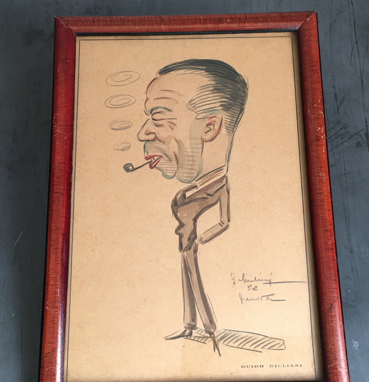 1930s Art Deco Caricature Portrait Guido Giuliani Original Framed Painting