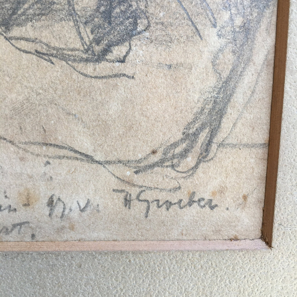 Hermann Groeber Graphite Sketch, Portrait of Young Pipe Smoker, German Circa 1900