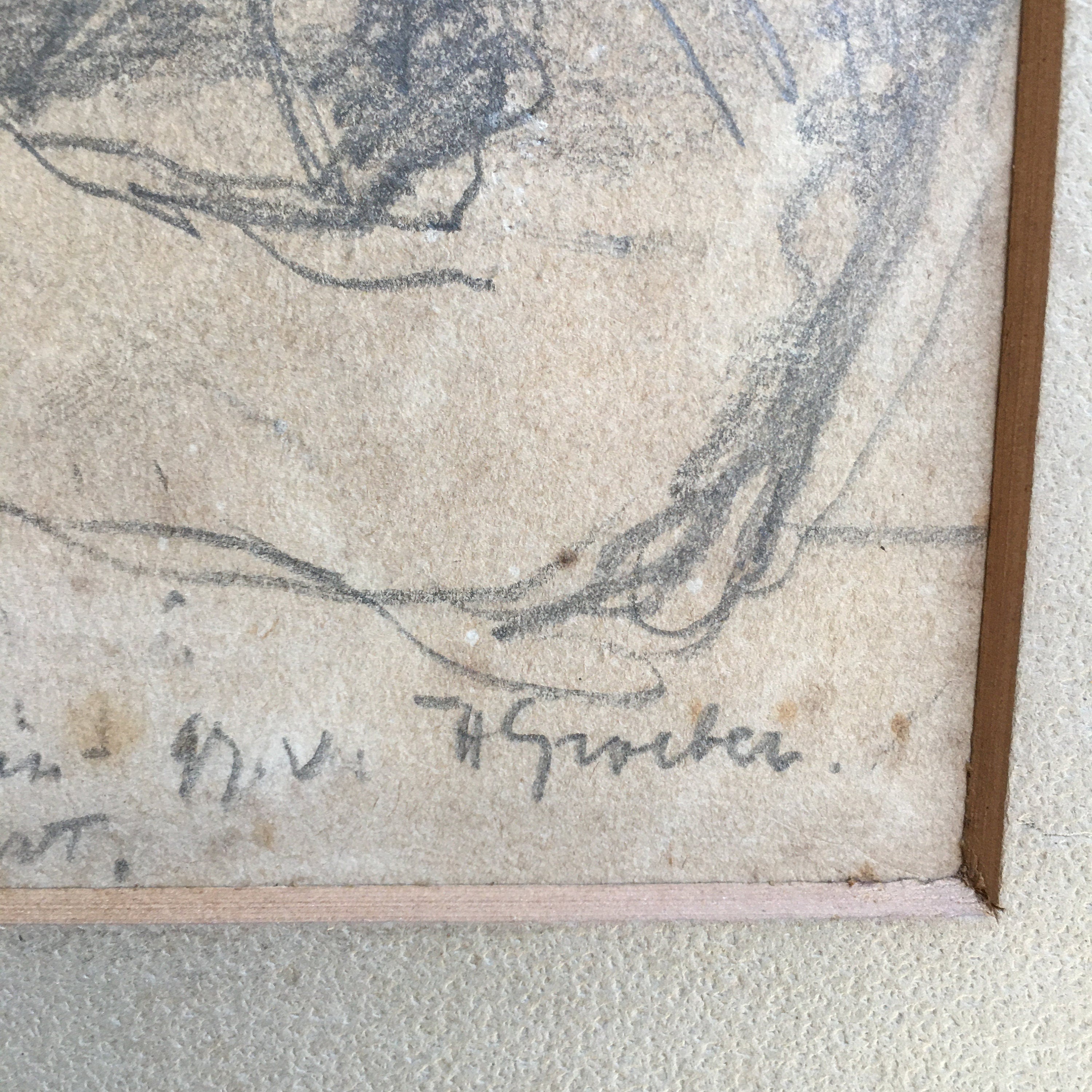 Hermann Groeber Graphite Sketch, Portrait of Young Pipe Smoker, German Circa 1900