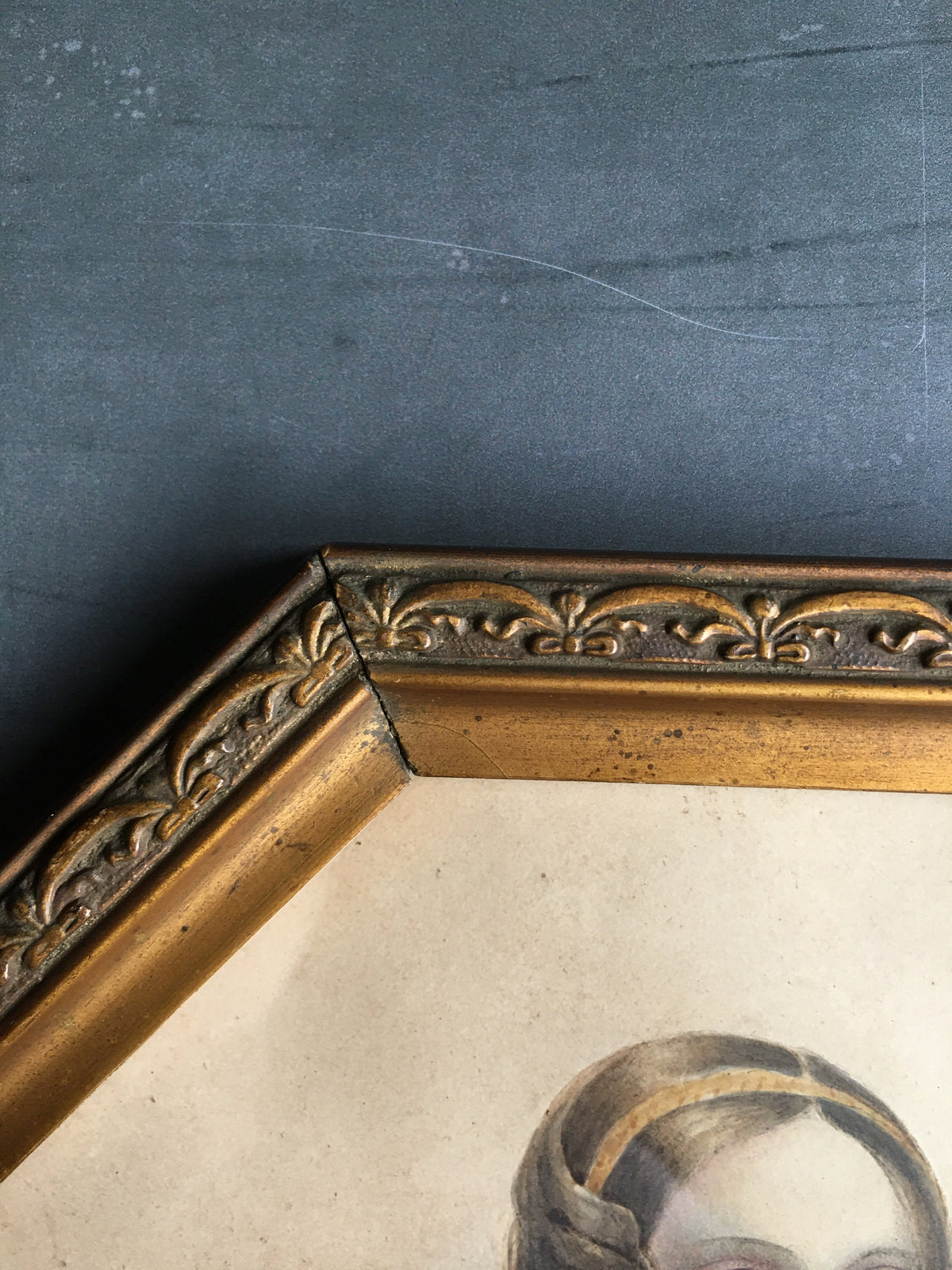 Antique 19th Century Portrait Painting Of A Lady Red Shawl Octagonal Frame Circa 1840s