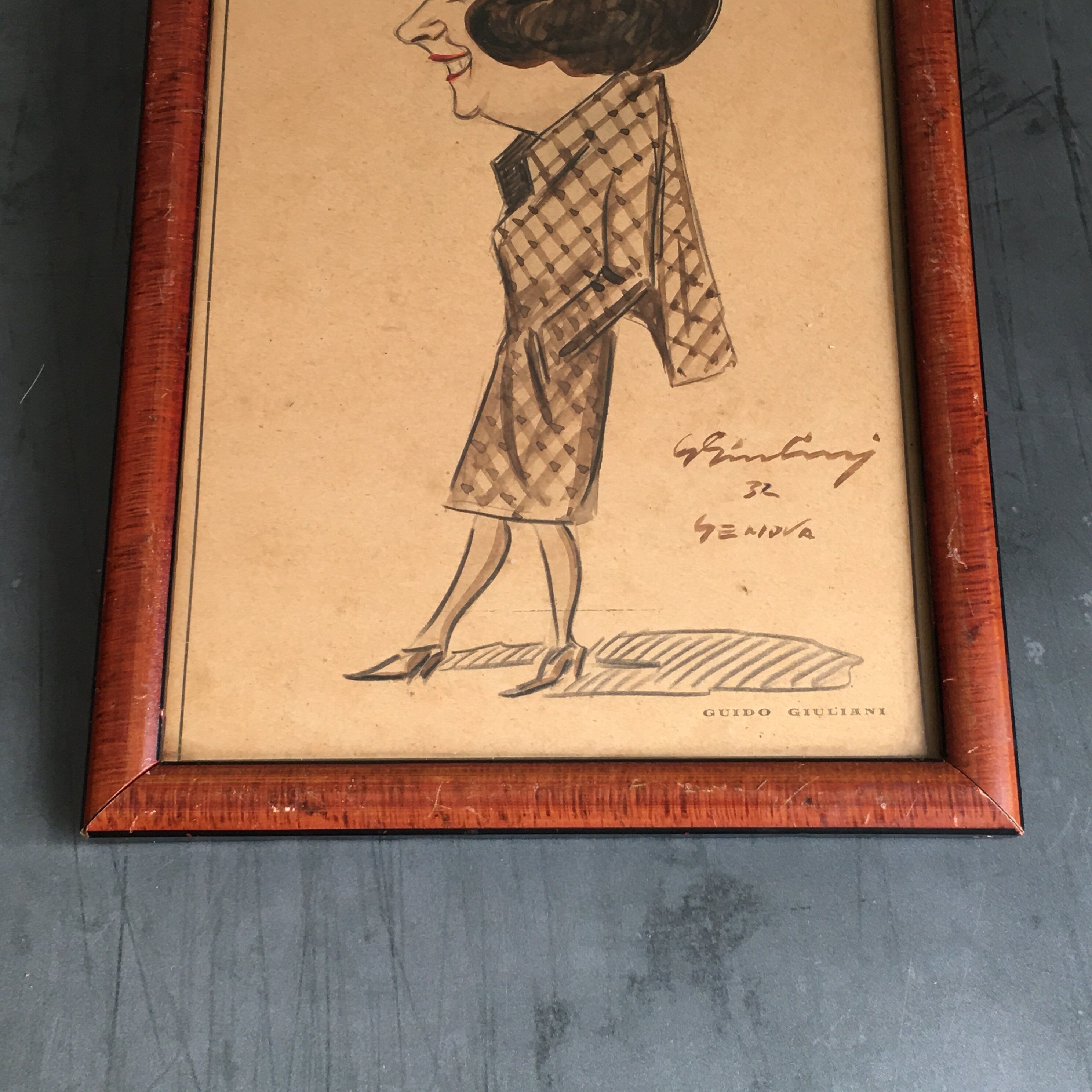 20th Century Art Deco Original Italian American Caricature Portrait 1930s Lady By Guido Giuliani
