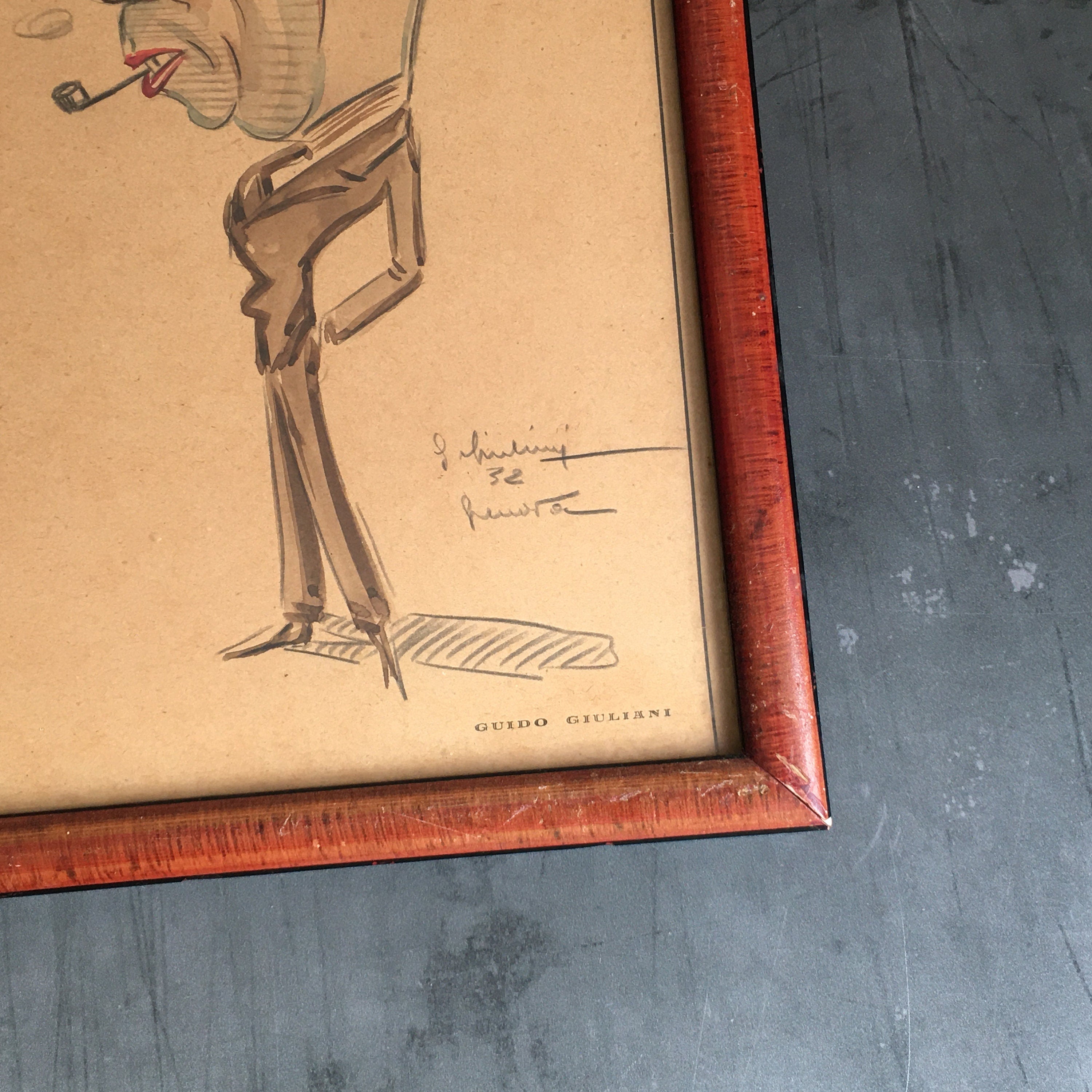 1930s Art Deco Caricature Portrait Guido Giuliani Original Framed Painting