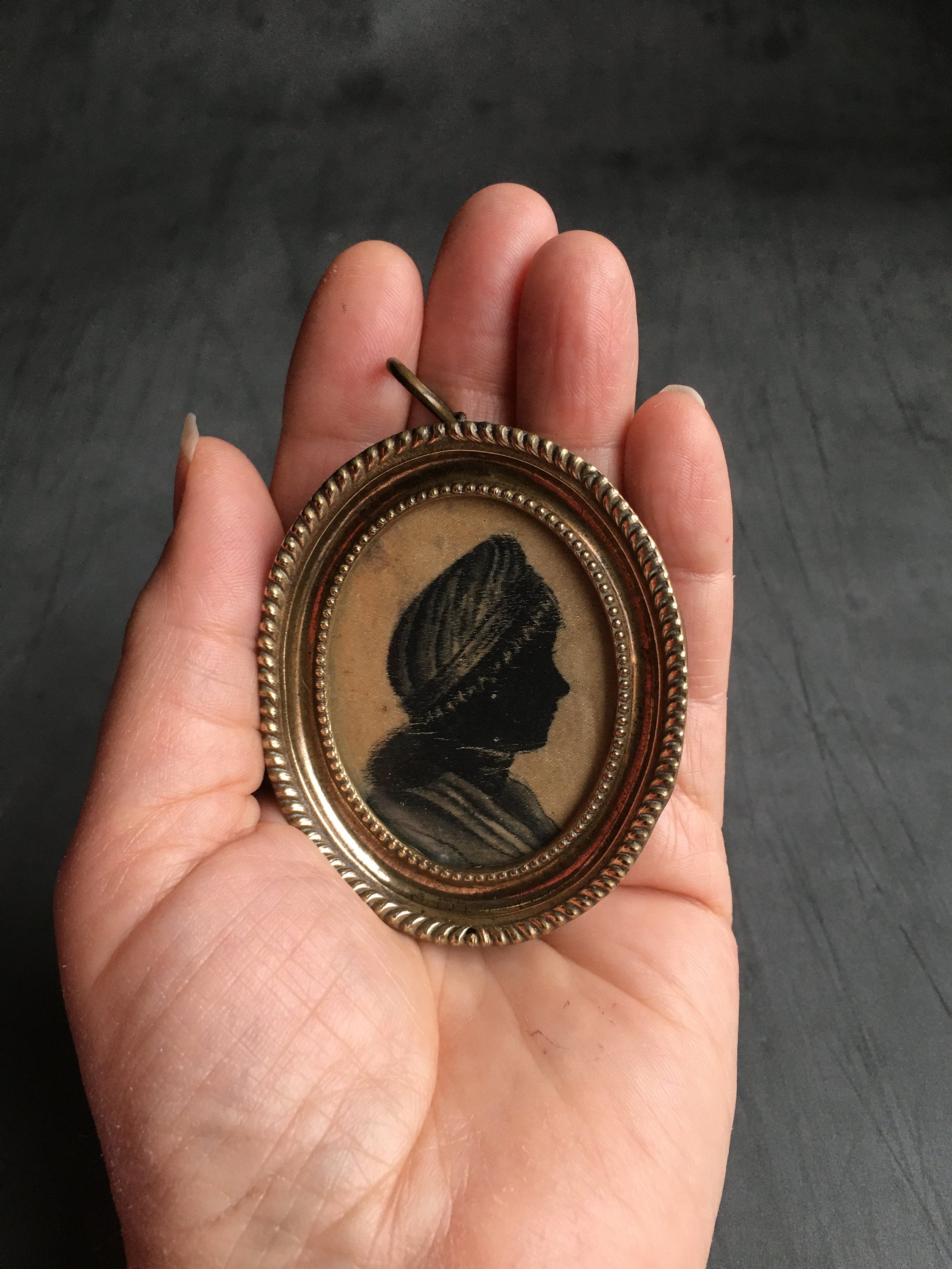 Antique Georgian Silhouette on Silk 1795 Dollhouse Miniature