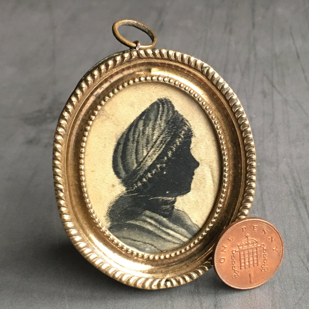 Antique Georgian Silhouette on Silk 1795 Dollhouse Miniature
