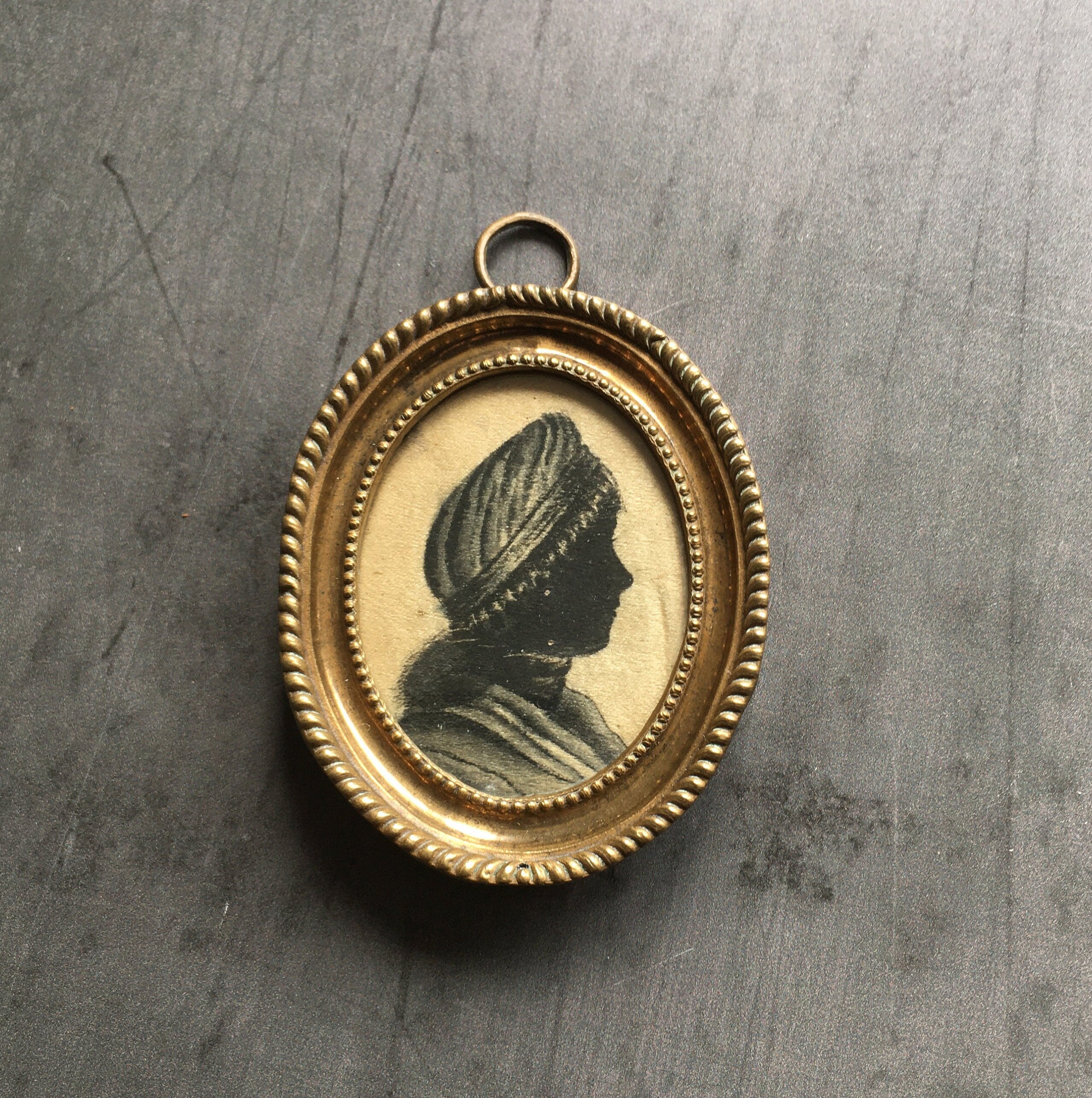 Antique Georgian Silhouette on Silk 1795 Dollhouse Miniature