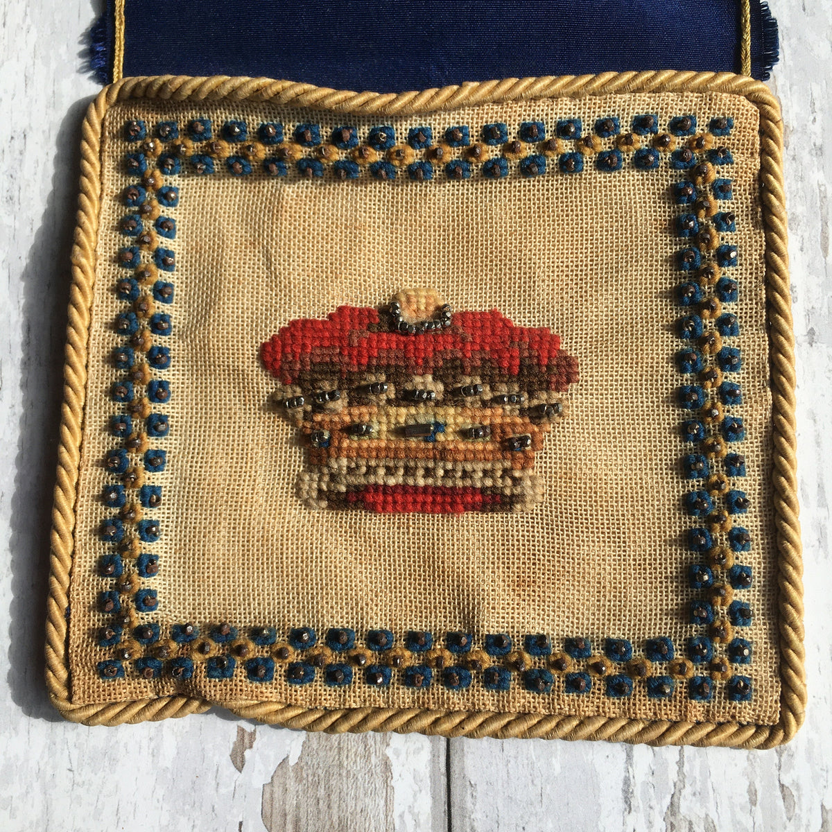 Queen Victoria Royal Needlework Needlepoint Wall Pocket 1887 Golden Jubilee
