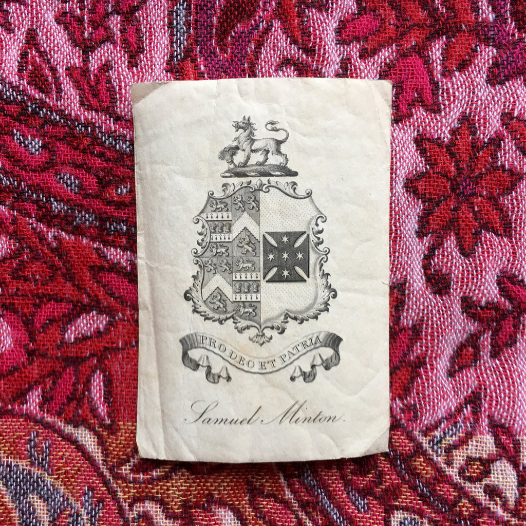 Rare 19th Century Reverend Samuel Minton Ex Libris Book Plate Miltons Descendant