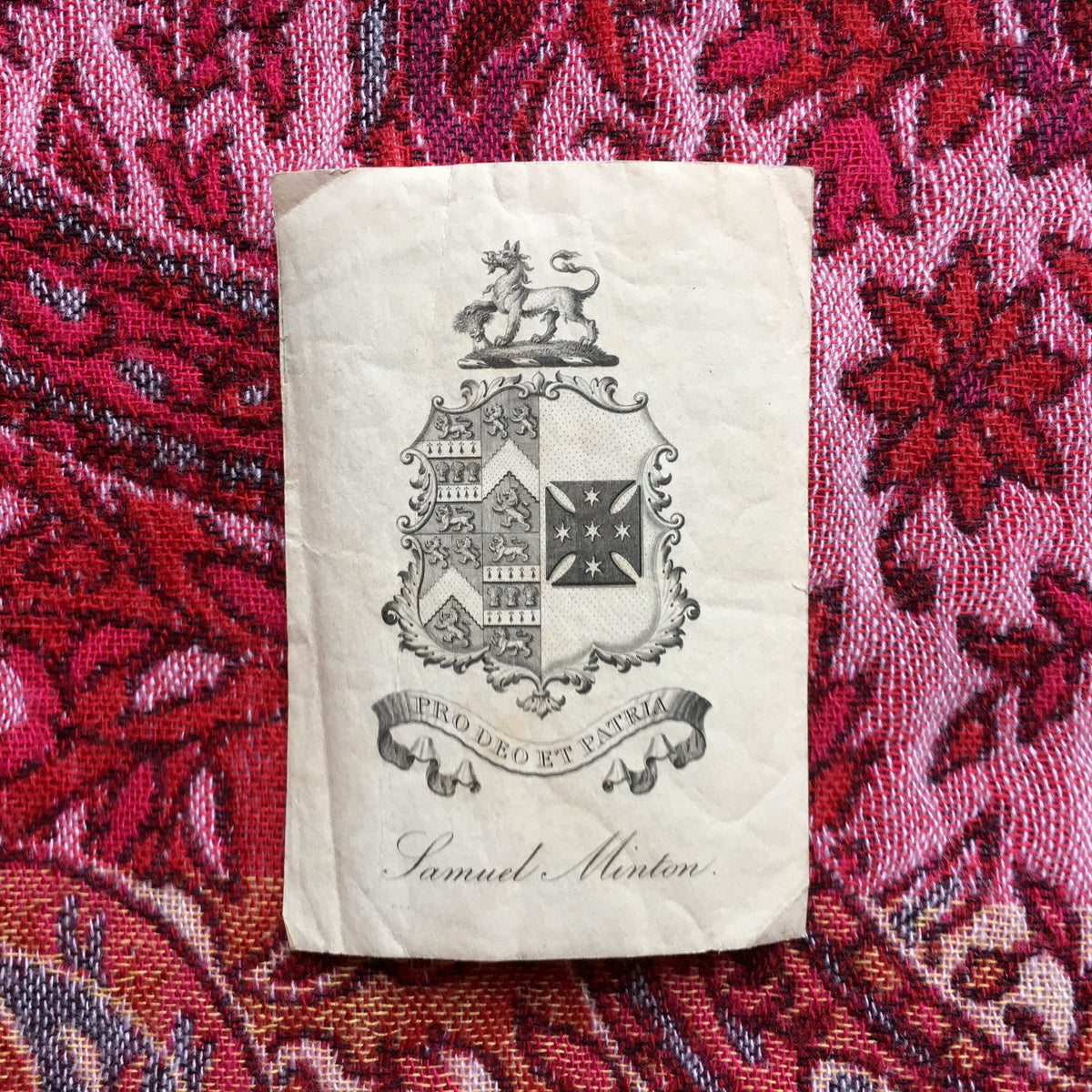 Rare 19th Century Reverend Samuel Minton Ex Libris Book Plate Miltons Descendant