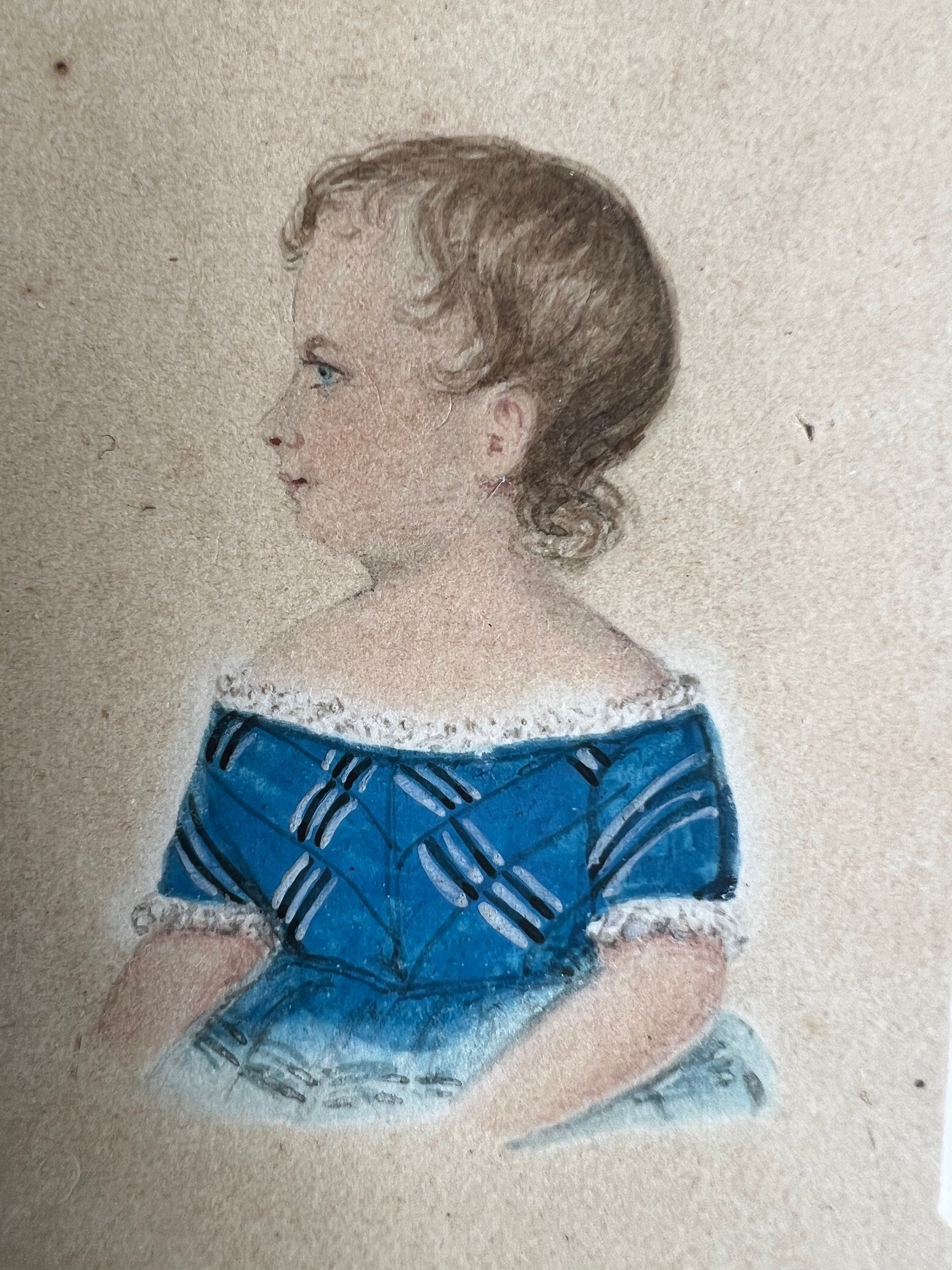 Antique Folk Art Painting Child Portrait Circa 1835