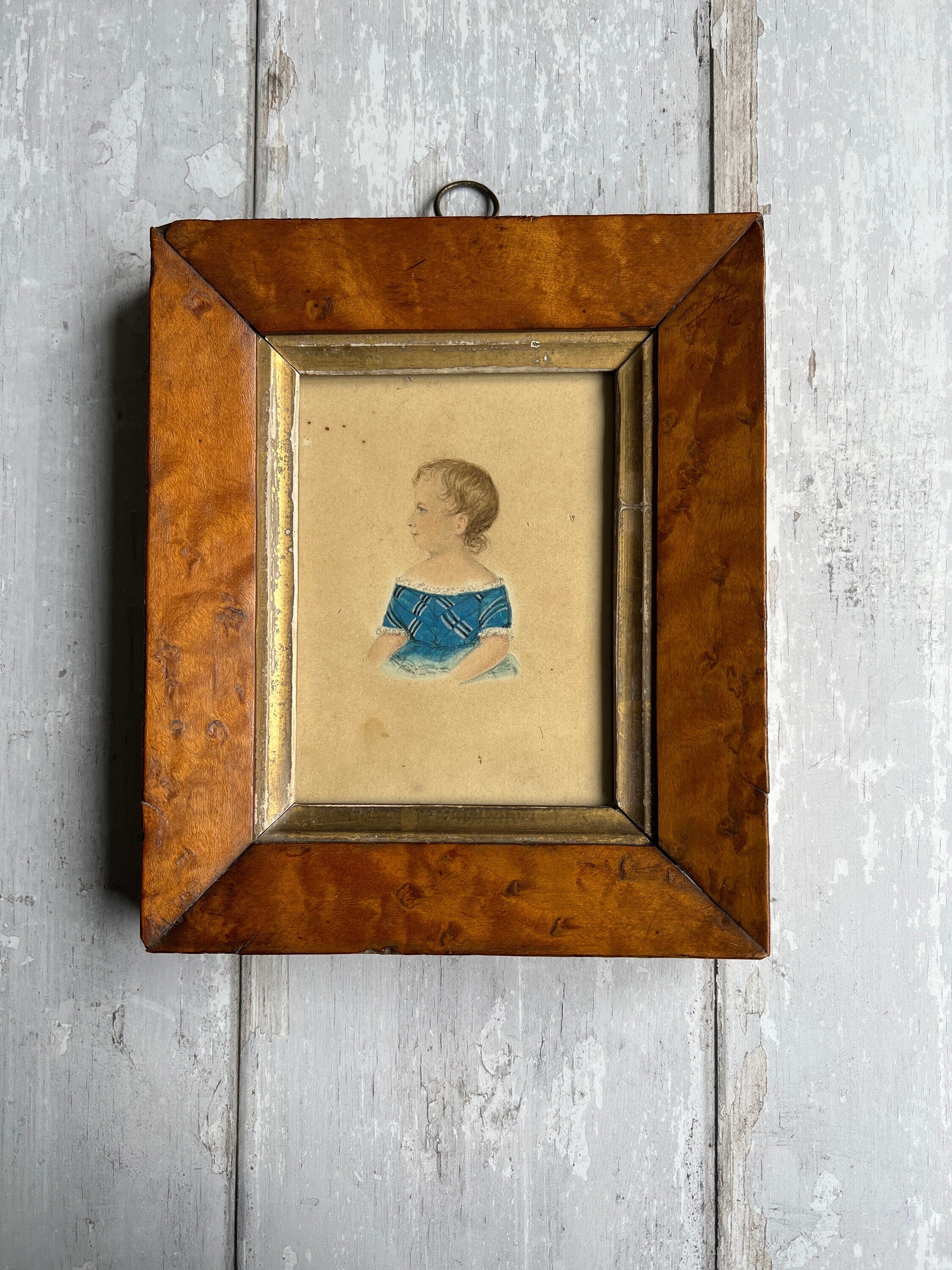 Antique Folk Art Painting Child Portrait Circa 1835