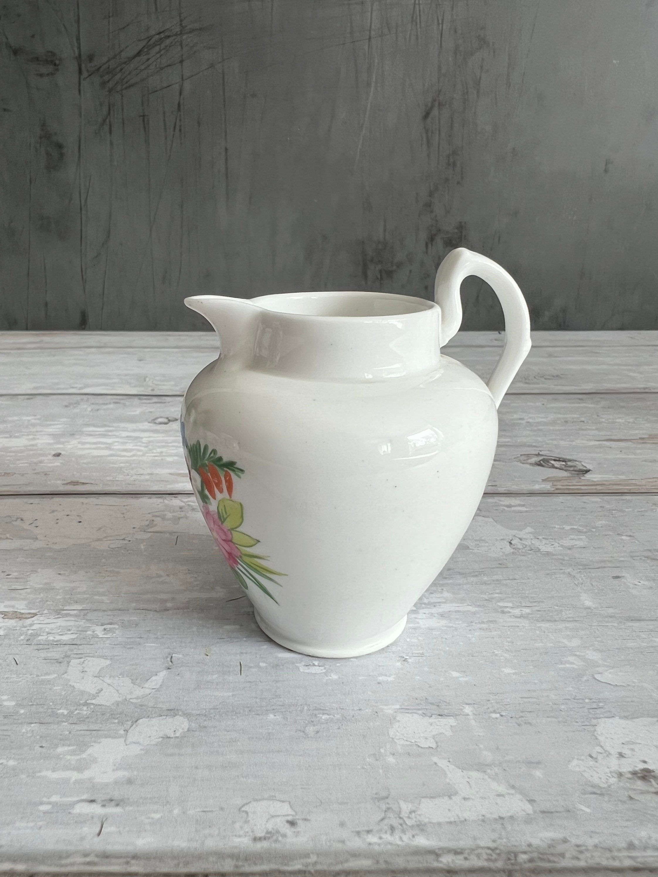 Antique Miniature Porcelain Jug Doll Size Pitcher Floral English Circa 1830