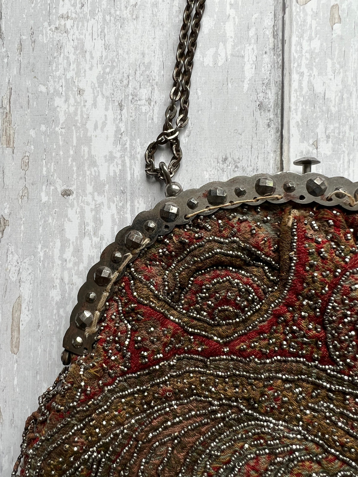 Antique Victorian Handbag Paisley Cut Steel Beadwork Circa 1850 AF English