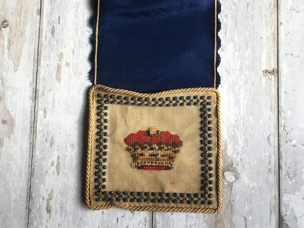 Queen Victoria Royal Needlework Needlepoint Wall Pocket 1887 Golden Jubilee