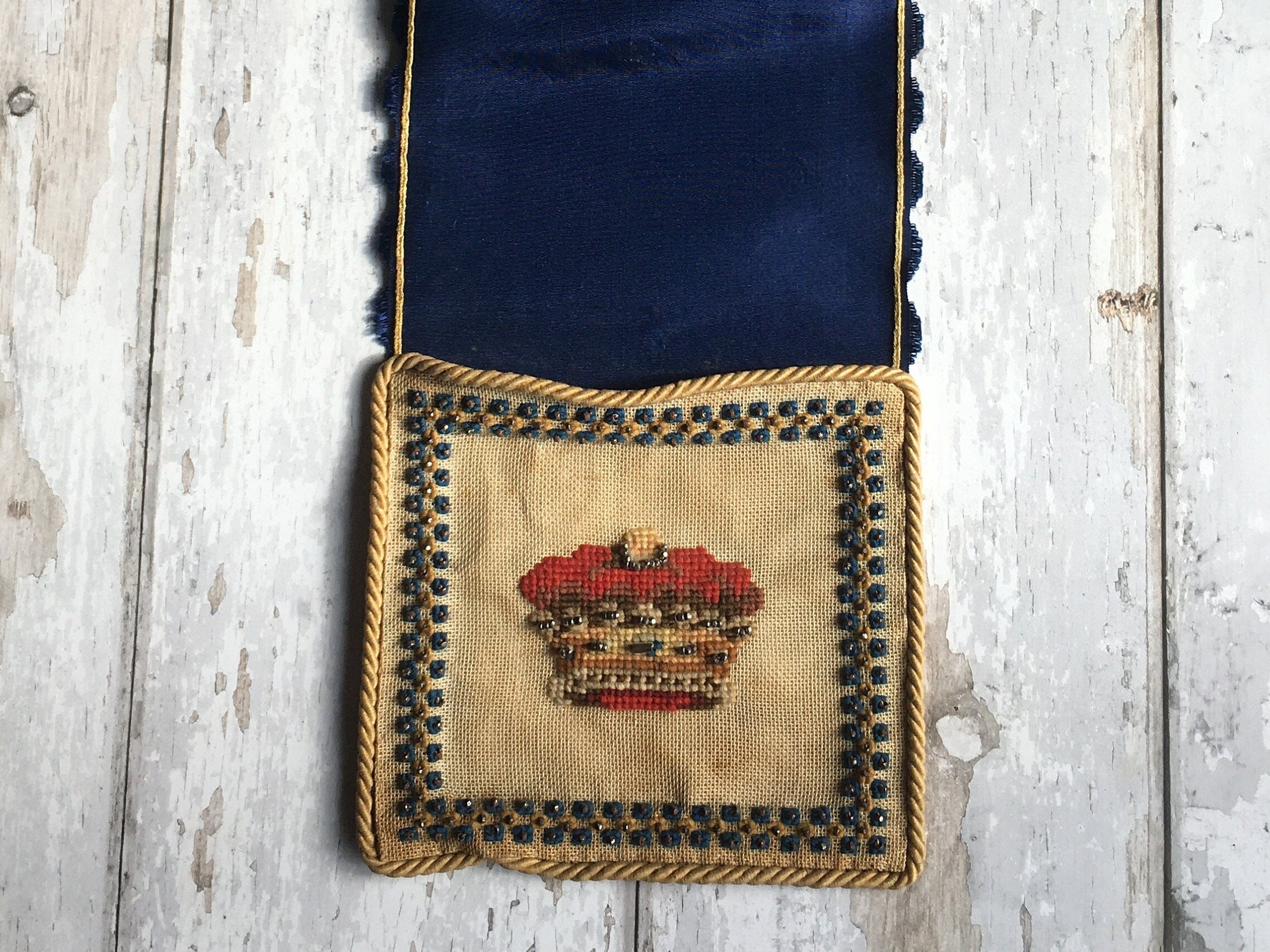 Queen Victoria Royal Needlework Needlepoint Wall Pocket 1887 Golden Jubilee