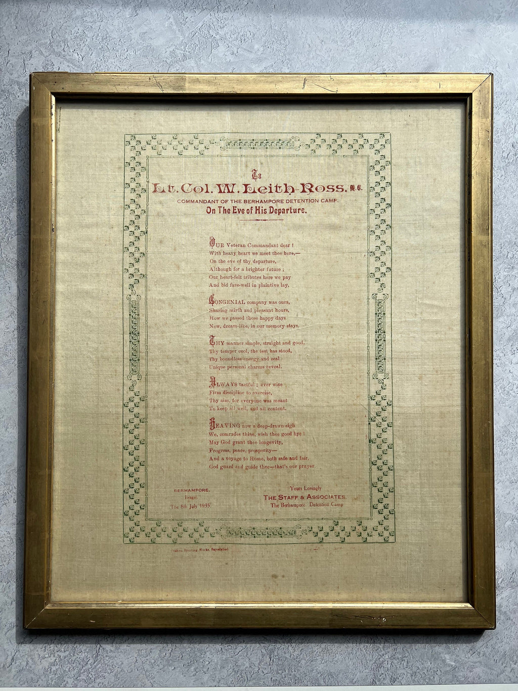 Anglo Indian Silk Handkerchief, Lt. Col. William Leith Ross Framed Marcus Adams Photo 1935