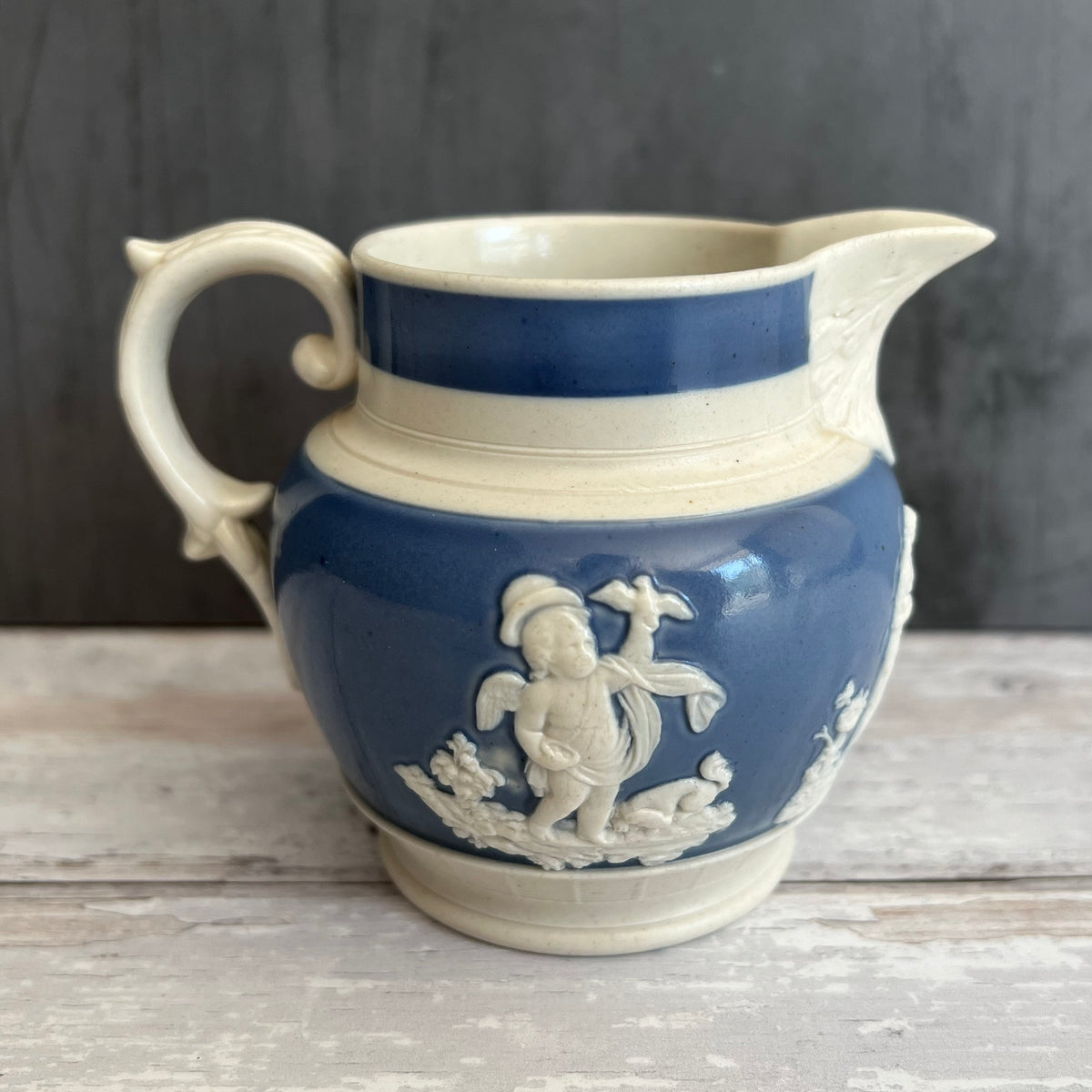 Antique Miniature Jug Chetham & Woolley Putto and Dogs Design Staffordshire England