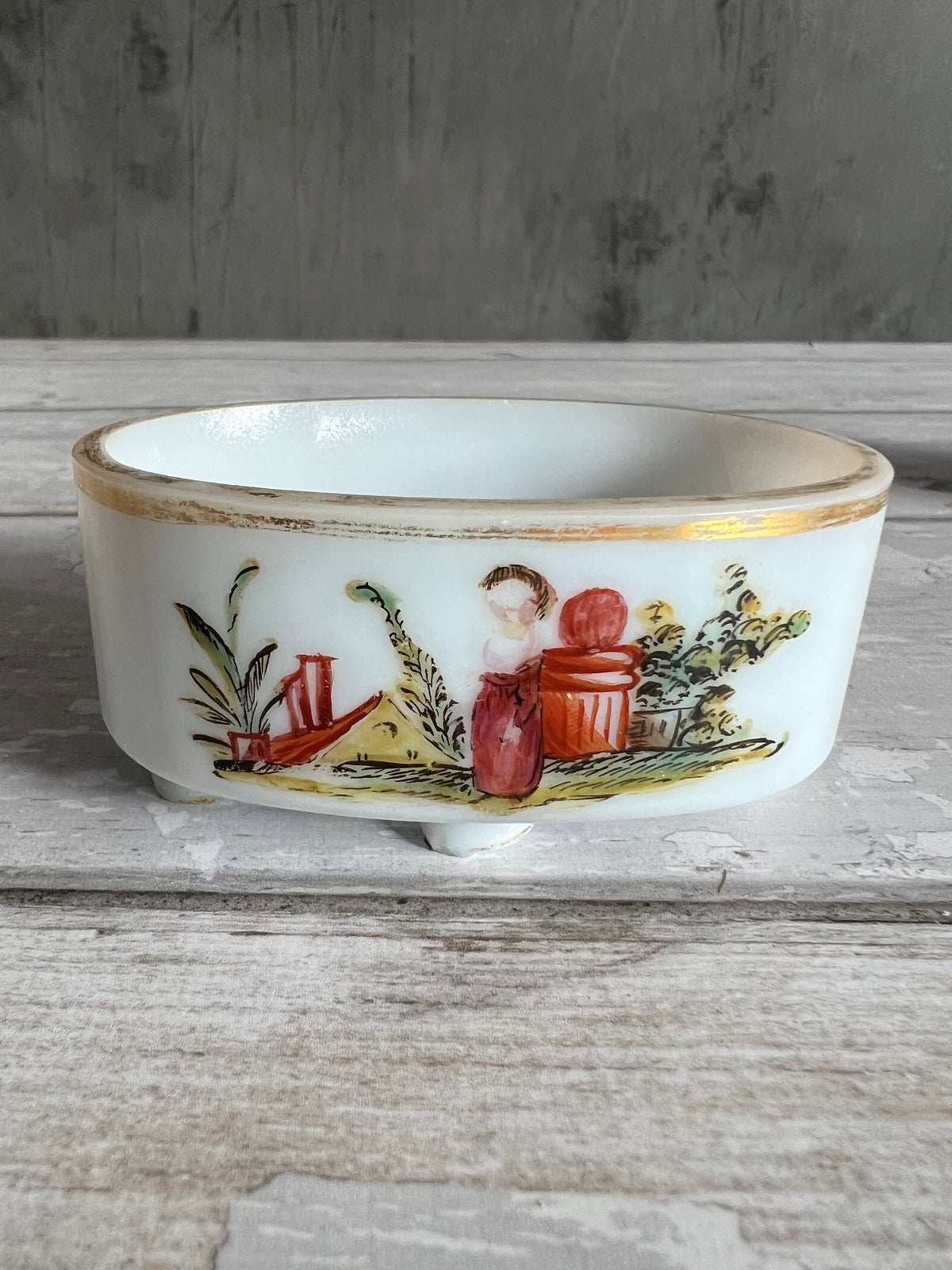 18th Century Opaline Glass Salt Cellars Enamelled Floral Design Georgian Wedding Gift