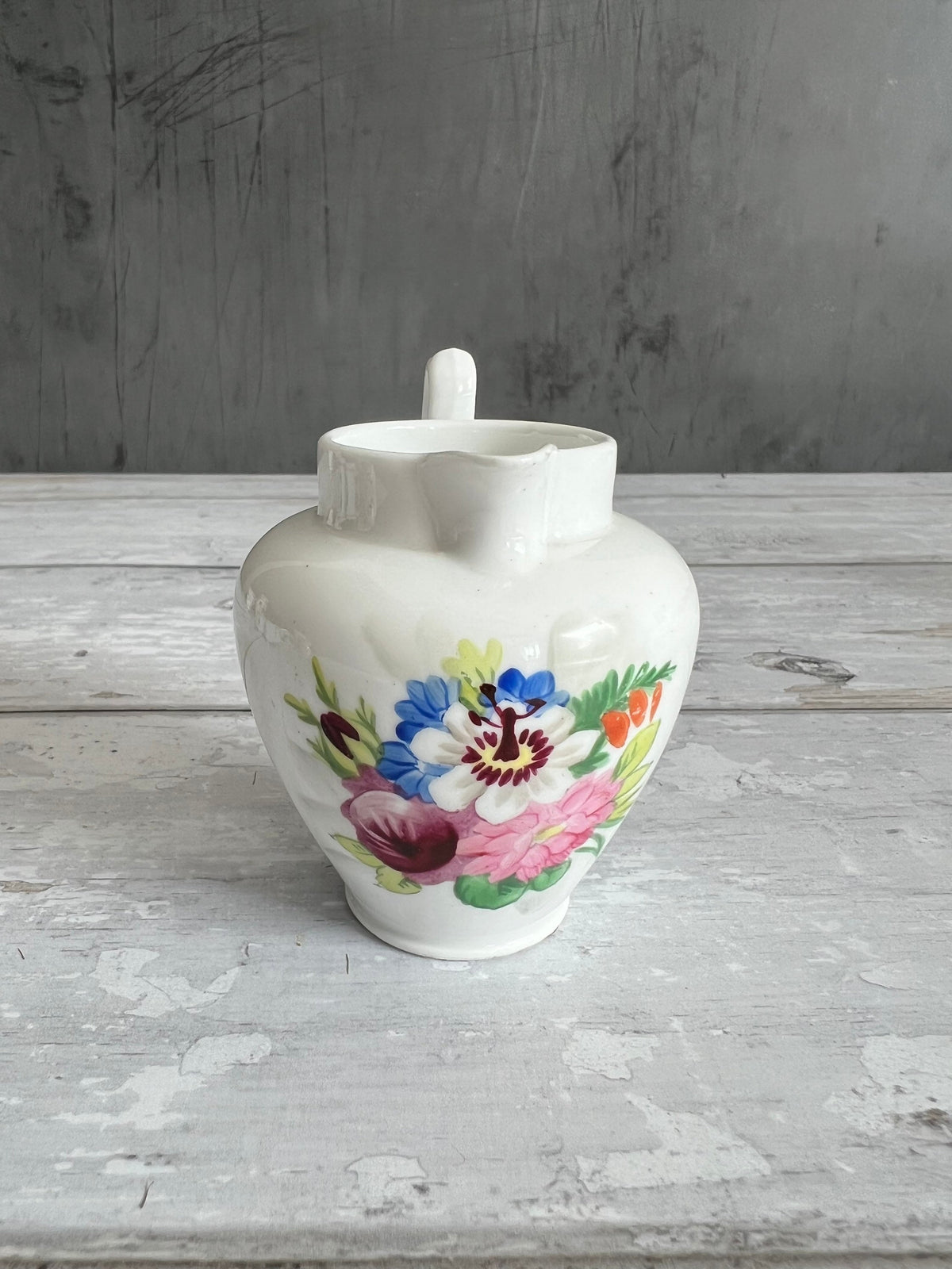 Antique Miniature Porcelain Jug Doll Size Pitcher Floral English Circa 1830